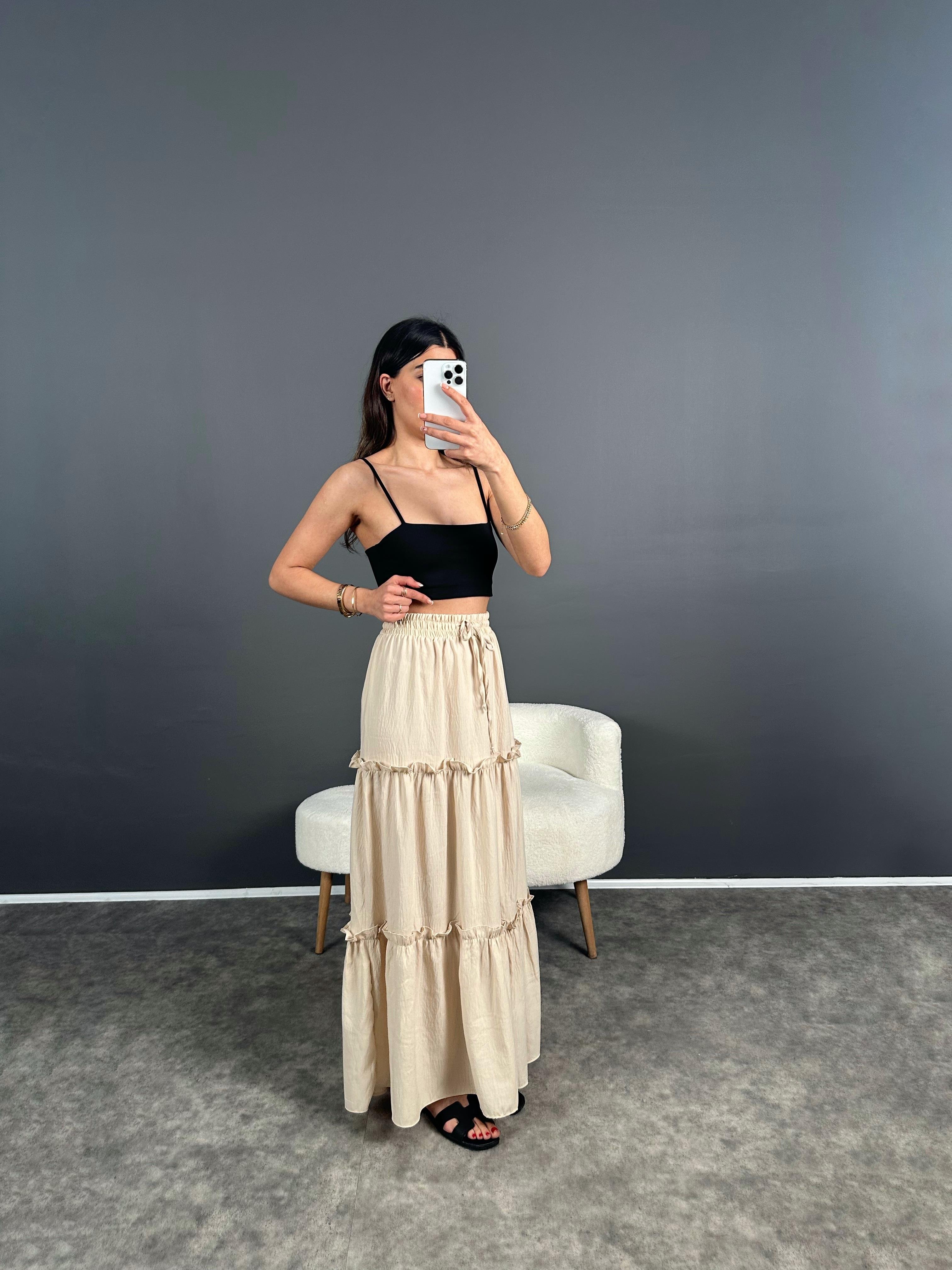 Taş Gipe Detaylı Uzun Etek