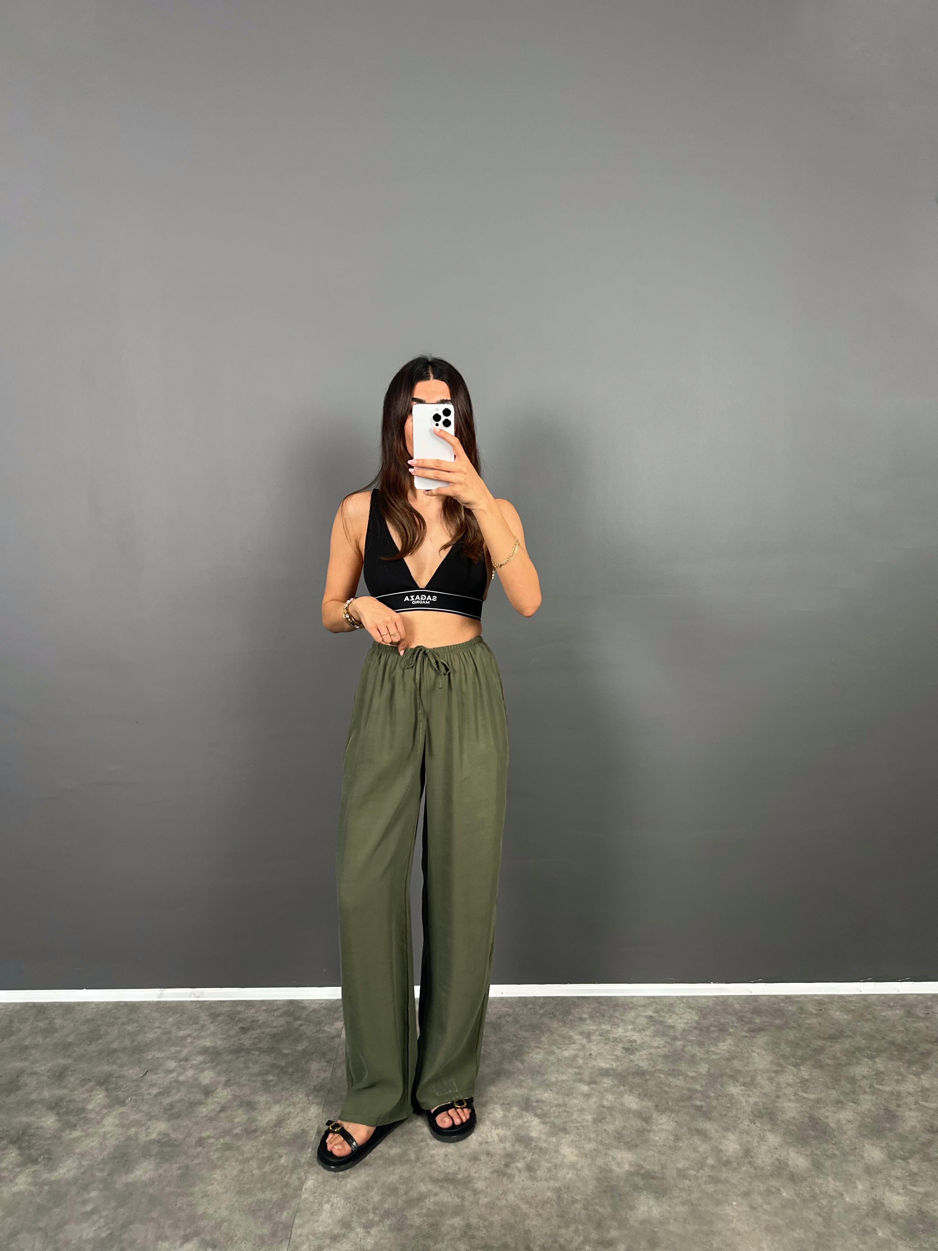 بنطال مُعادل كاكي نسيج مريح قماش مستورد مع جيب وخصر مطاطي لإم دي