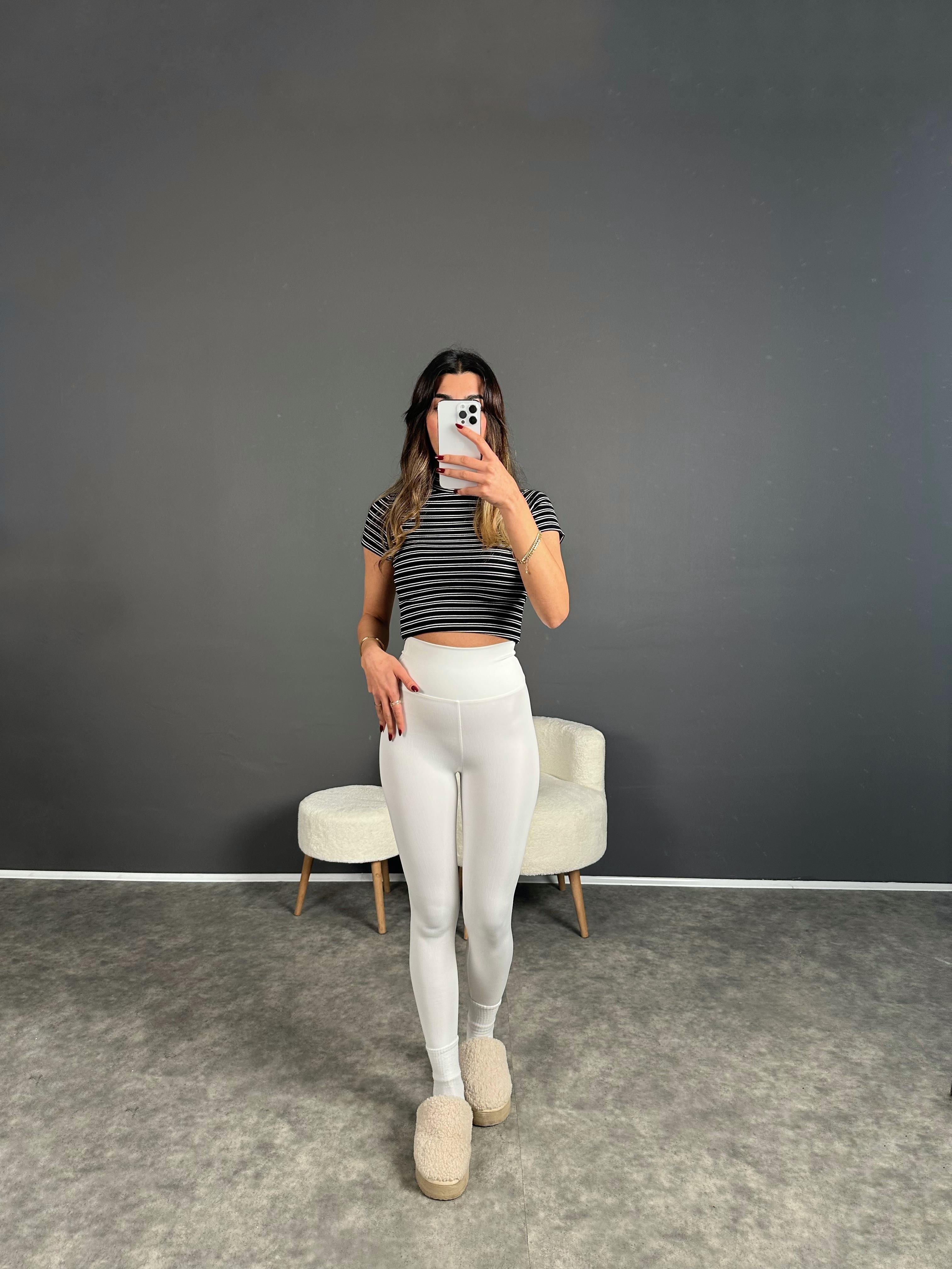 Beyaz Yüksek Bel Toparlayıcı Tayt 