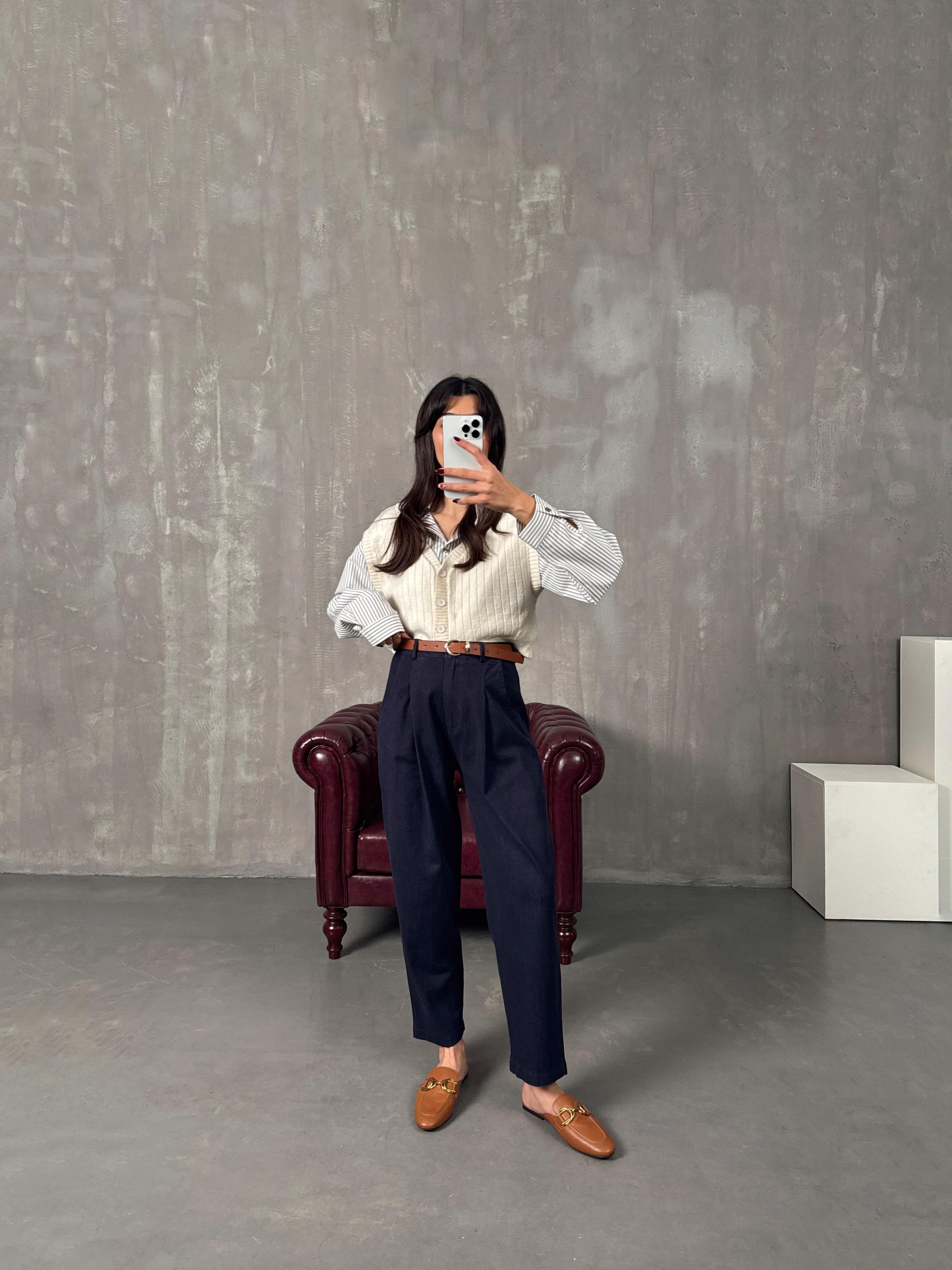 Vier Tensel Denim Kumaş Kemerli PantolonGausPANTOLONGU10043