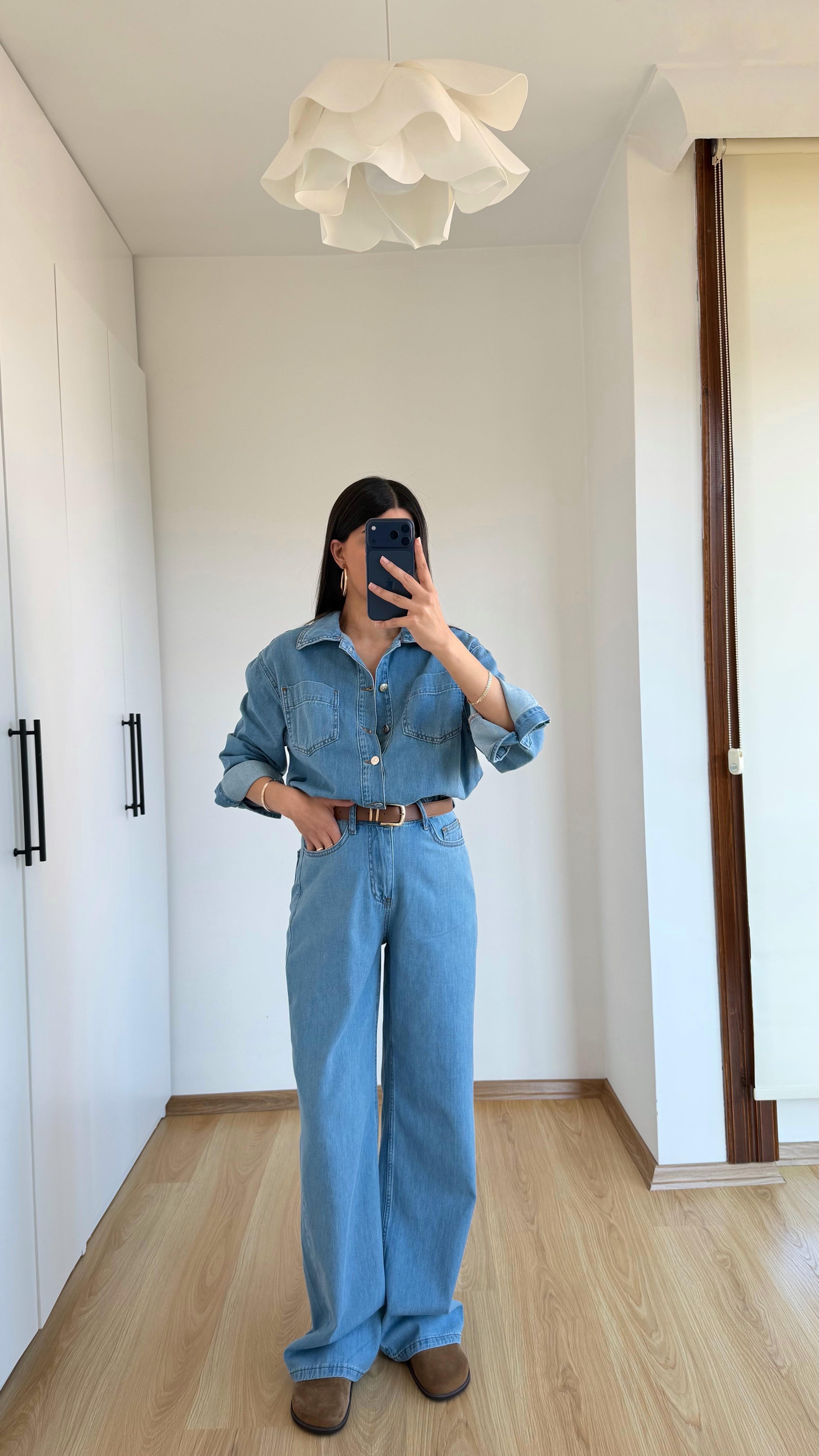 Mavi Beli Lastikli Tencel Denim Tulum GAUS-01394GAUSTULUMGAUS-01394