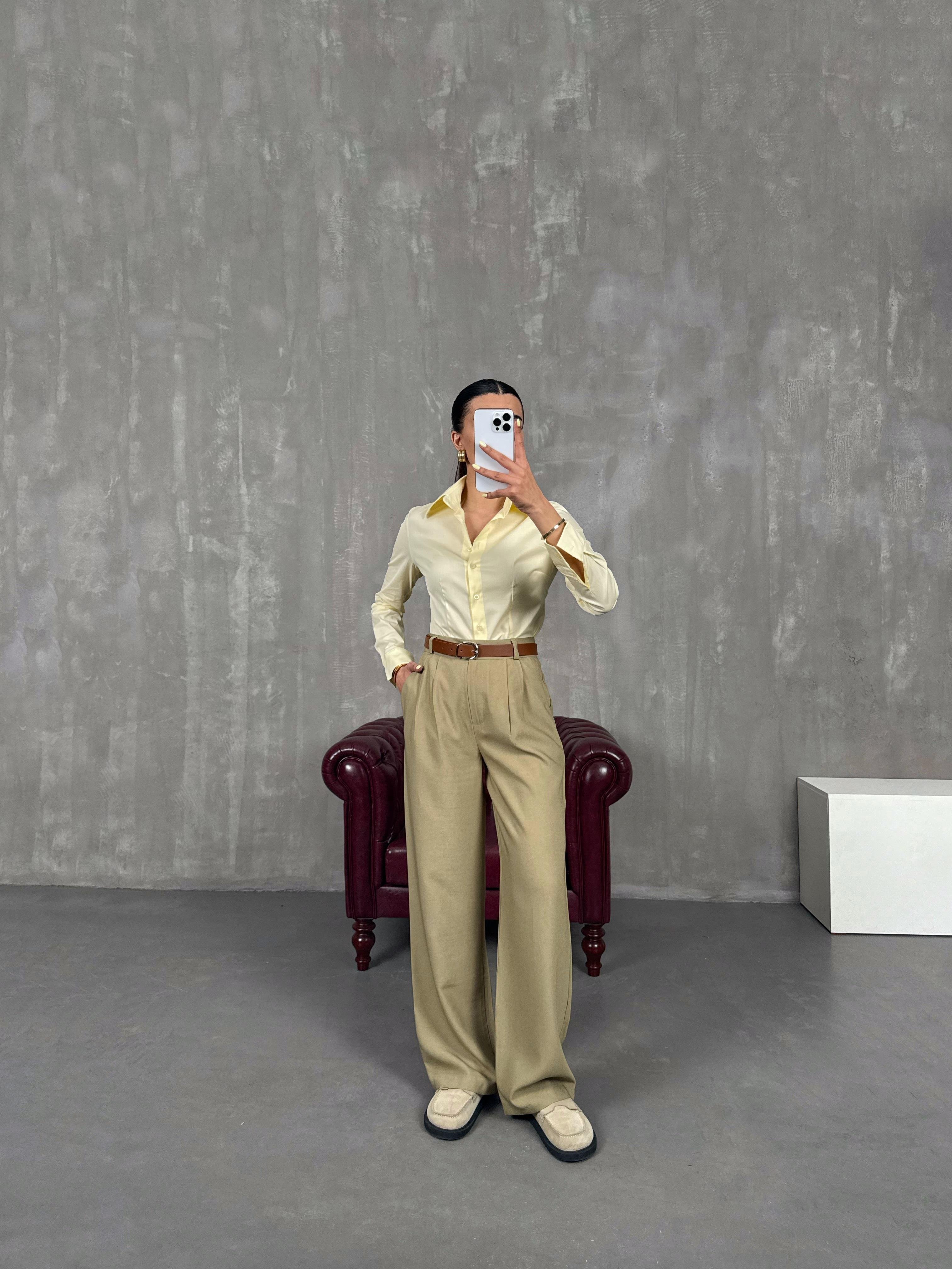 بنطال بالازو أخضر قماش مستورد مع حزام Gaus00090