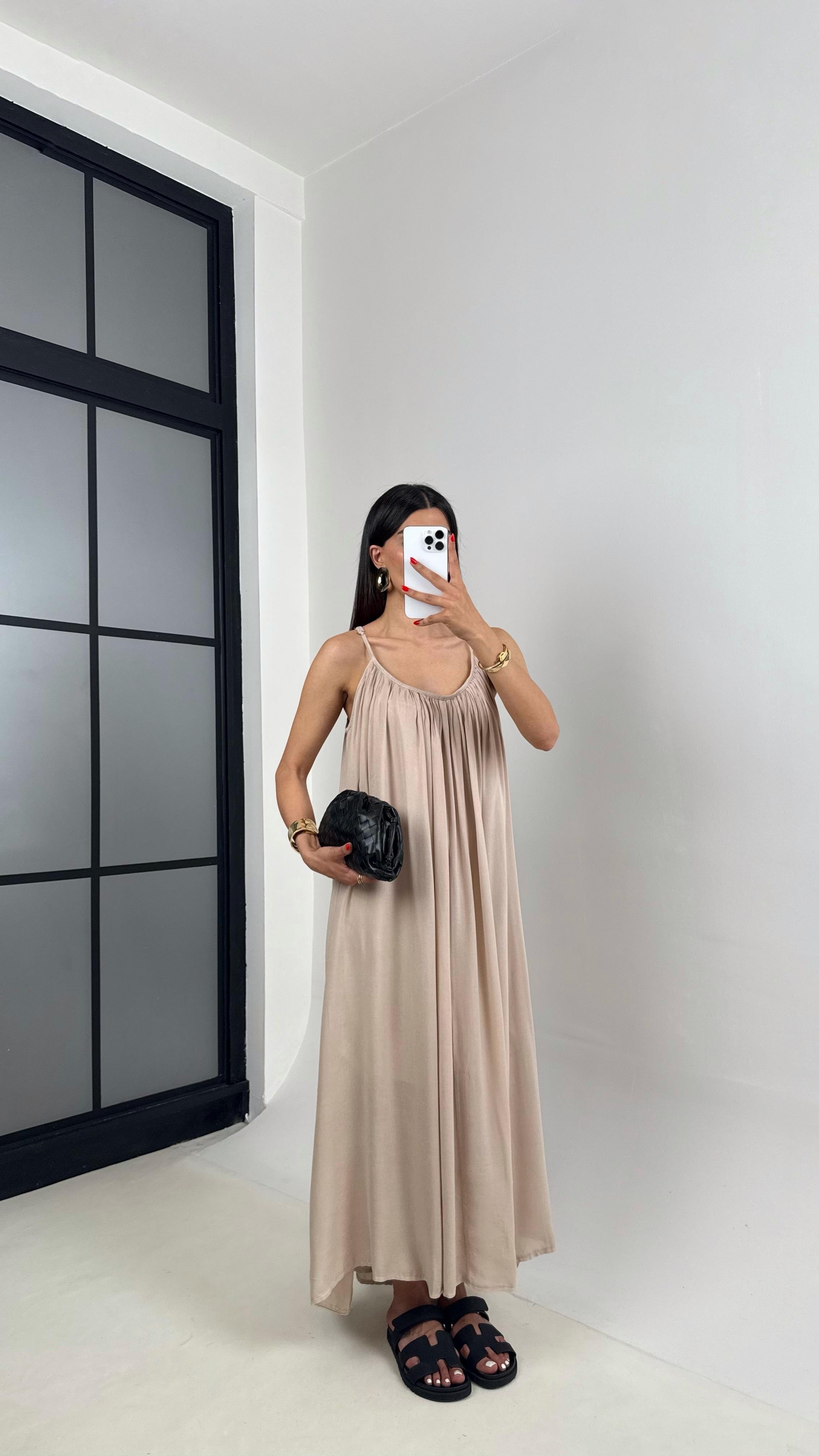 Taş Ayarlanabilir Askılı MD Muadil Astarlı Keten Elbise Gaus00474GausELBİSEGU1002108