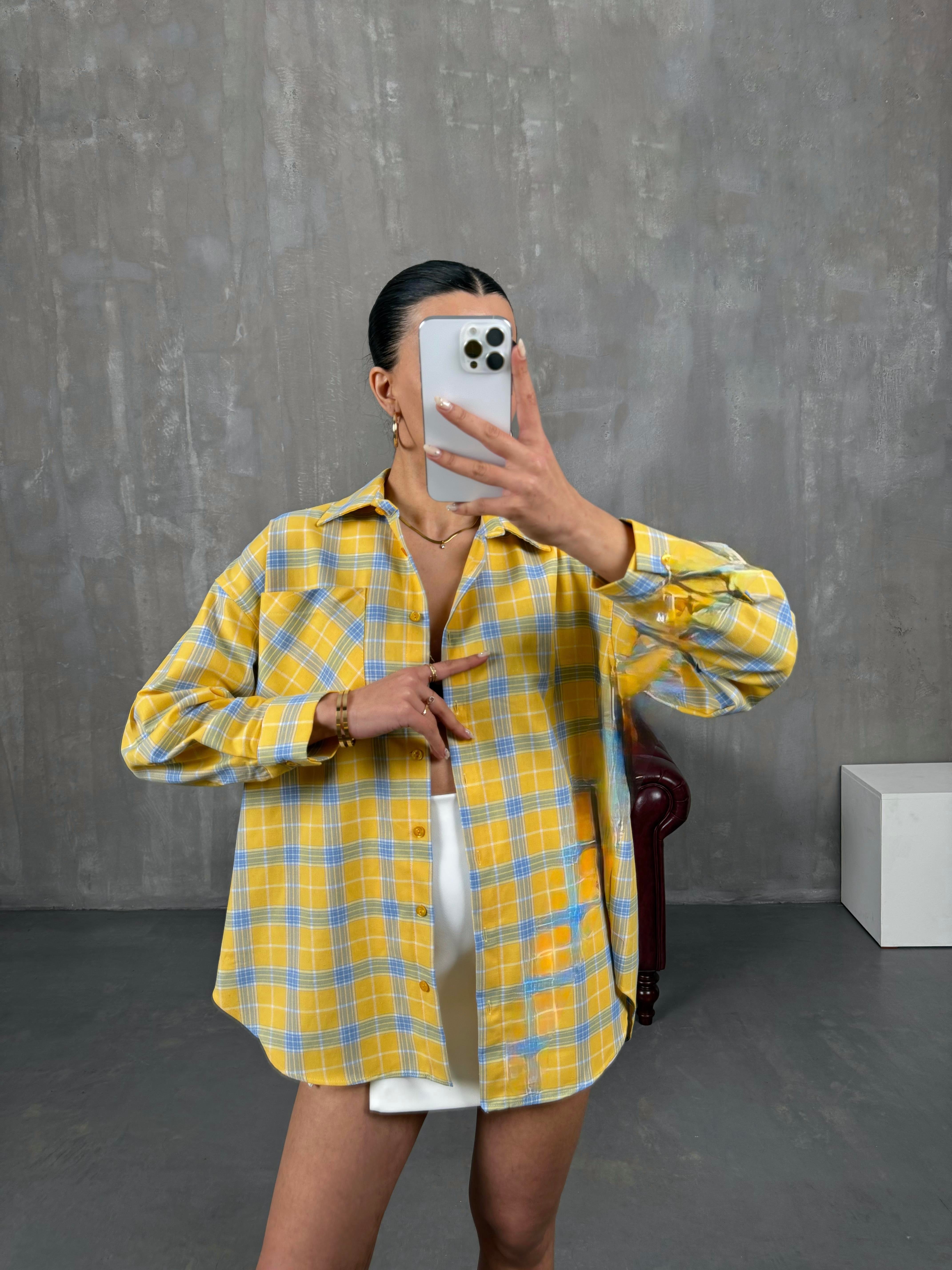 ديبي قميص قطني أصفر منقوش