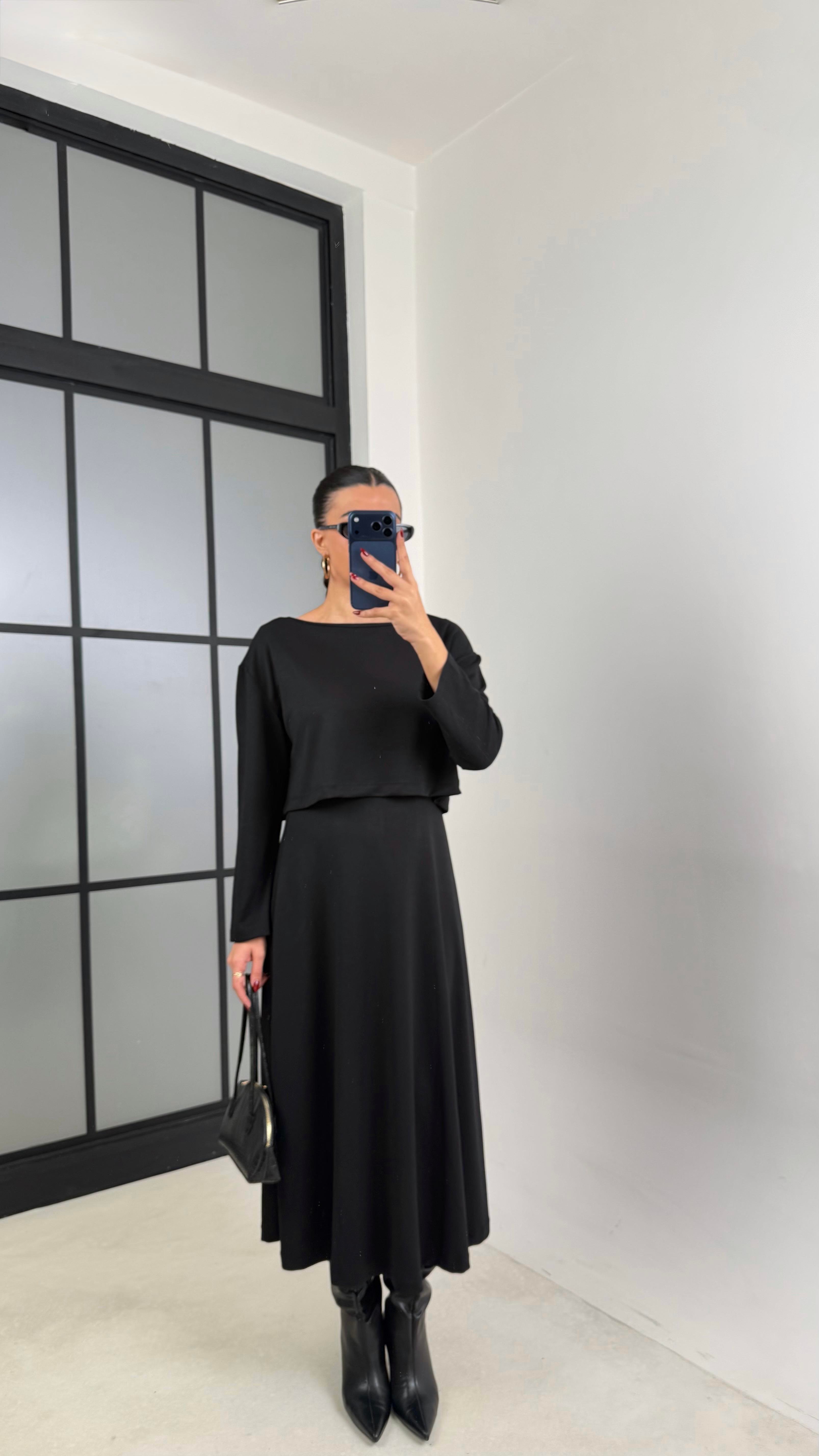 Siyah Kazak Elbise İkili Basic Modal Takım GAUS-00722GAUSTAKIMGAUS-00722