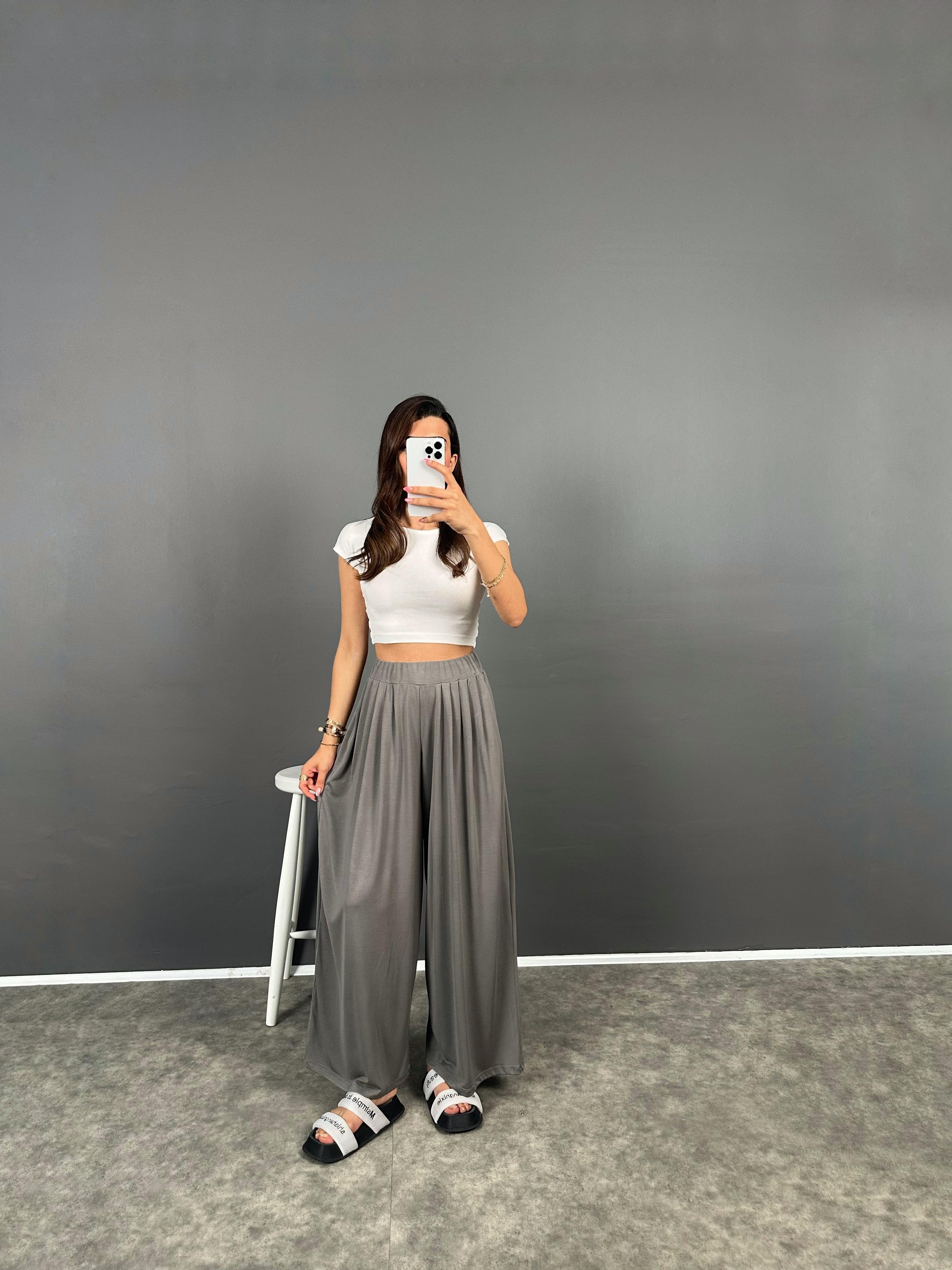 Flos Gri Oys Modal Kumaş Rahat Dokuma Pantolon