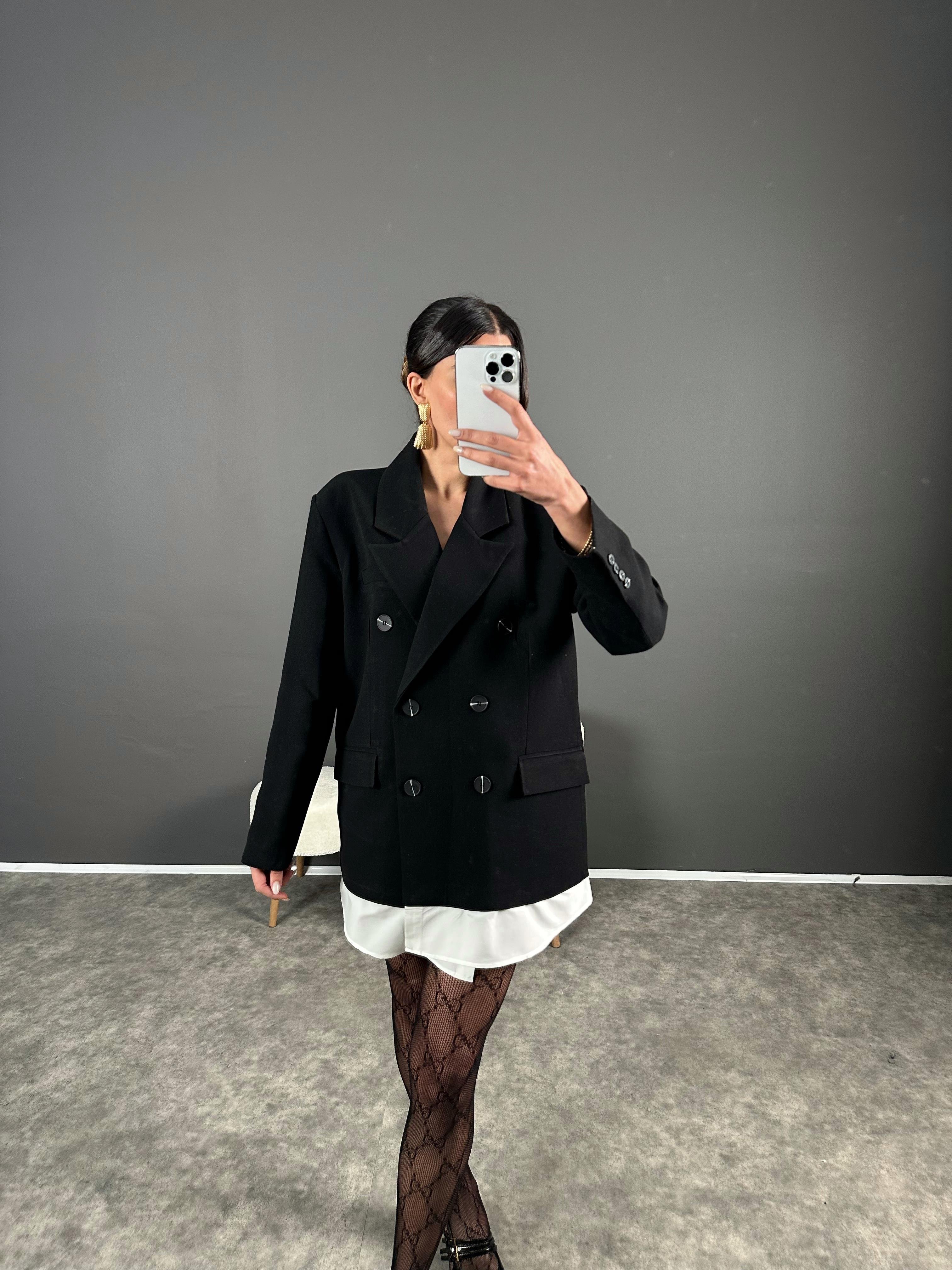 Premium Etek Ucu Gömlek Detaylı Tasarım Keten Astarlı Blazer Ceket