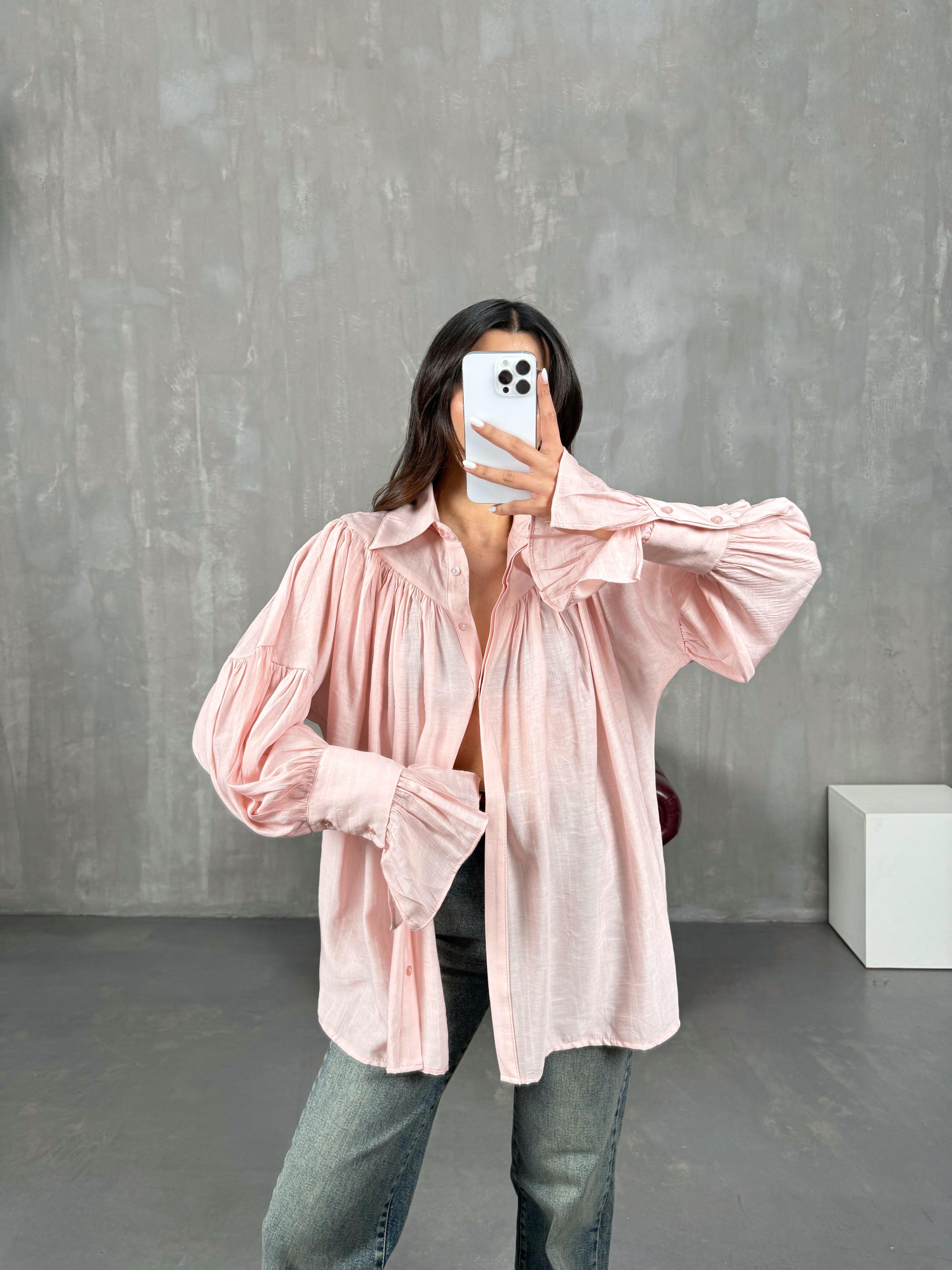 Kalis Pembe Büzgülü Oversize GömlekGausGÖMLEKGU100962