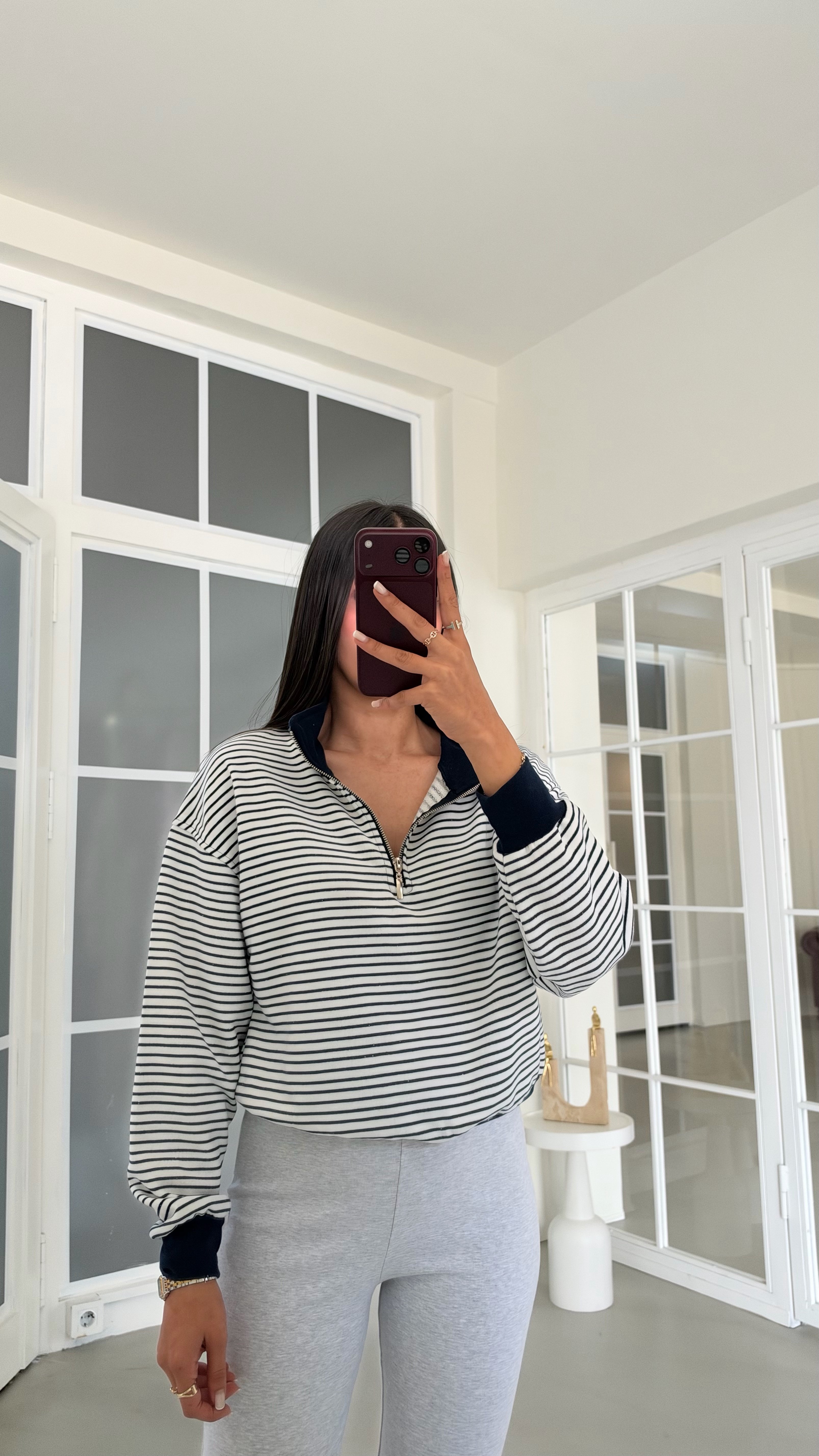 Lacivert Fermuarlı Çizgili Sweatshirt GAUS-02129GAUSSWEATSHIRTGAUS-02129