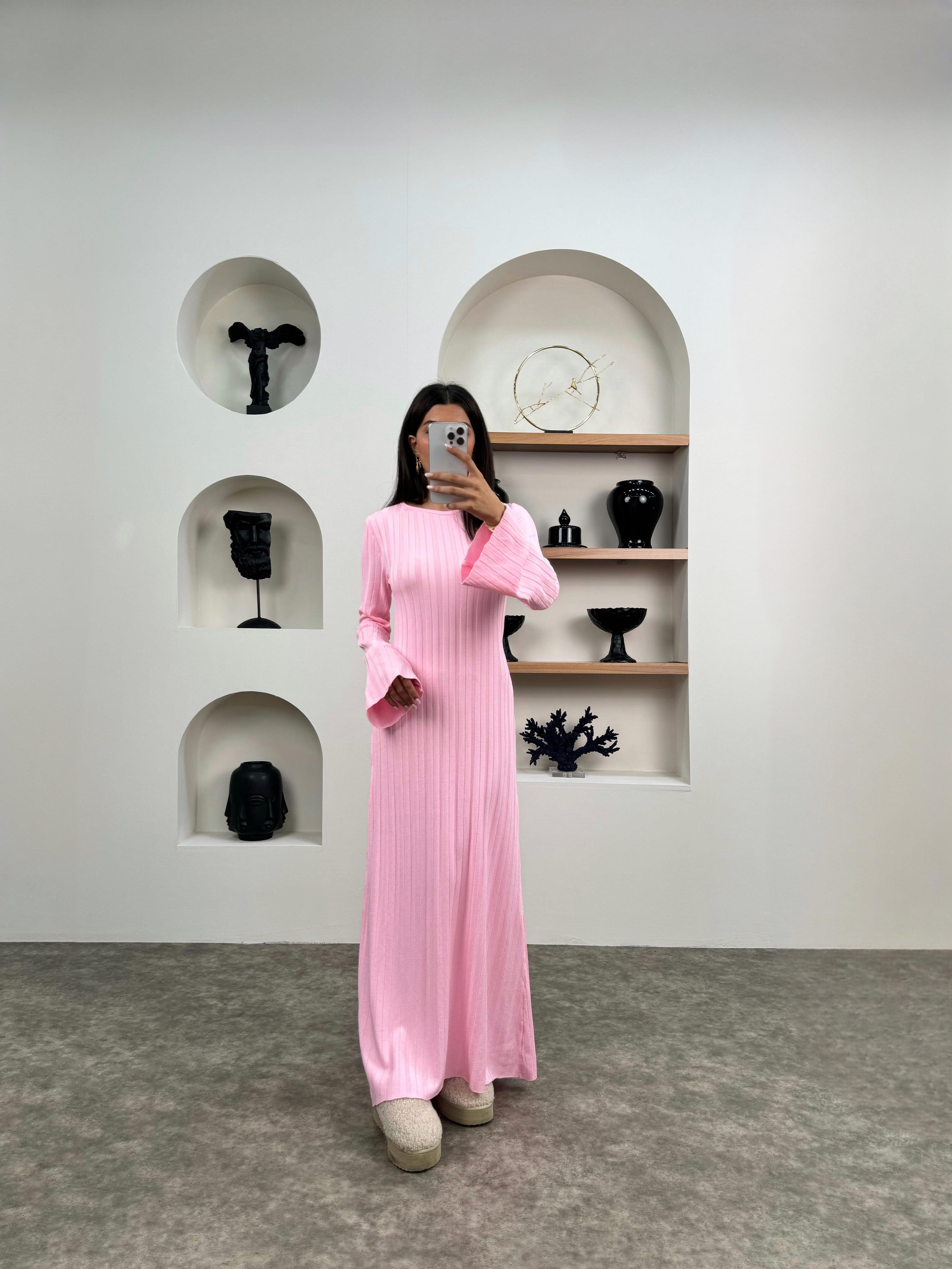 Jita Pembe Bağlamalı Triko ElbiseGausELBİSEGU0090346