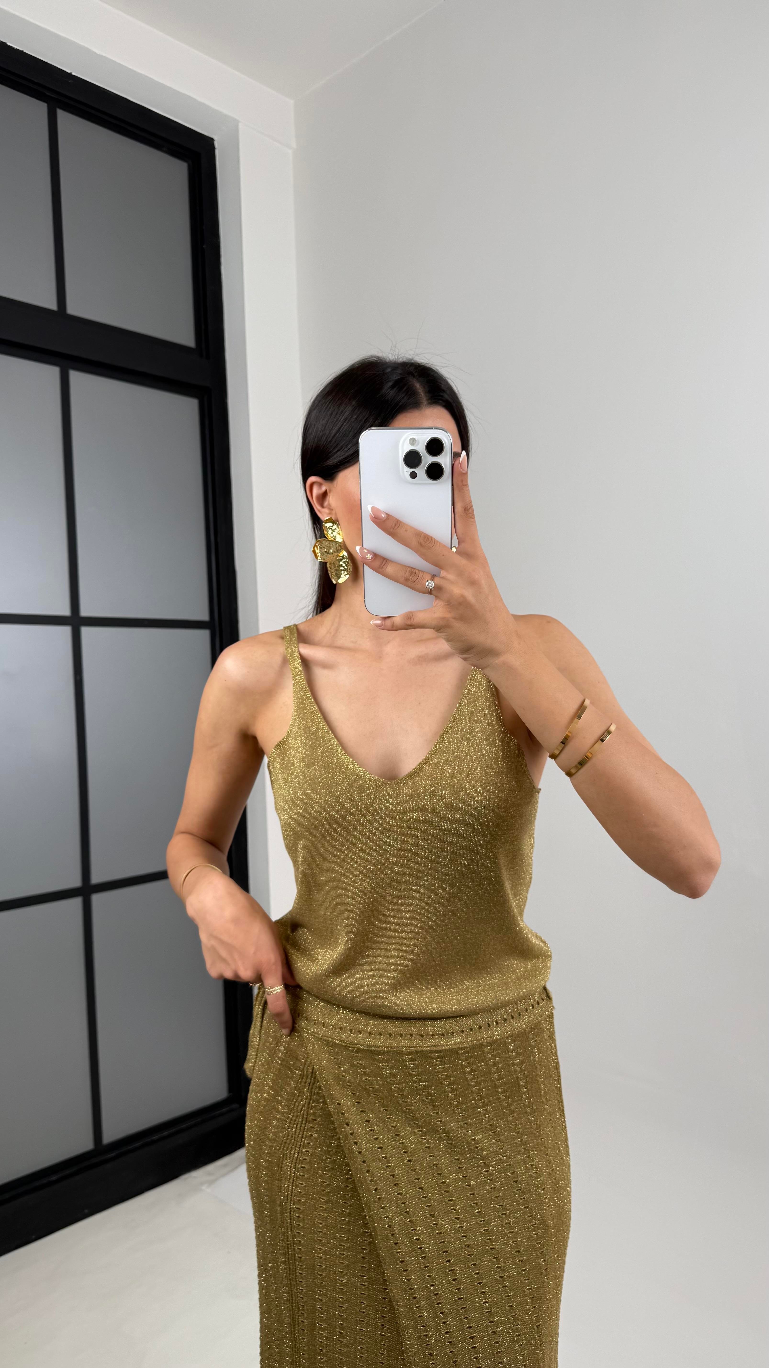 Gold Simli Askılı Triko Atlet Gaus00565Gausالبلوزات GU1002320