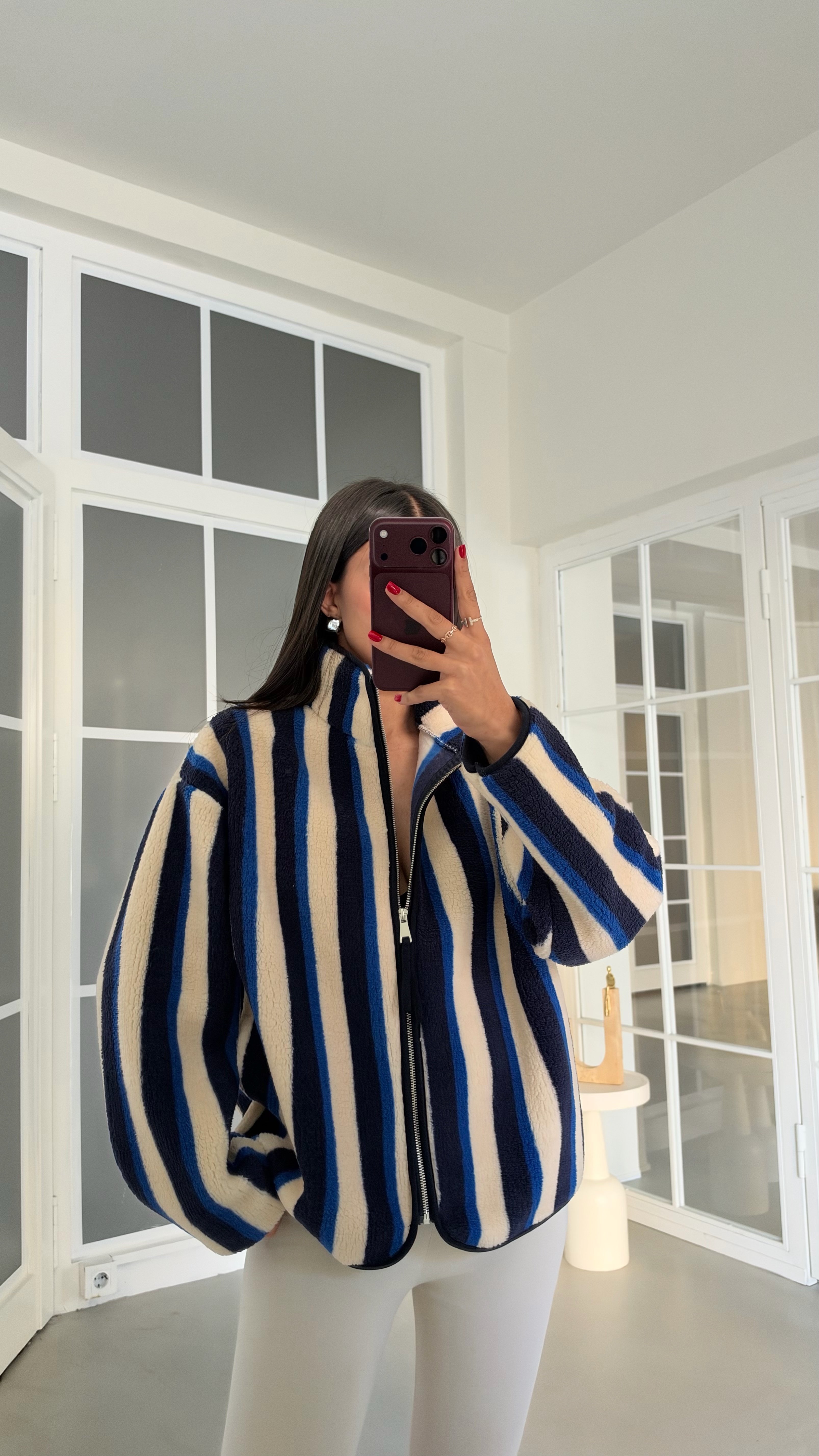 Saks Mavi Çok Renkli Şeritli Fermuarlı Polar Sweatshirt GAUS-01916 GAUS-01964GAUSSWEATSHIRTGAUS-01964