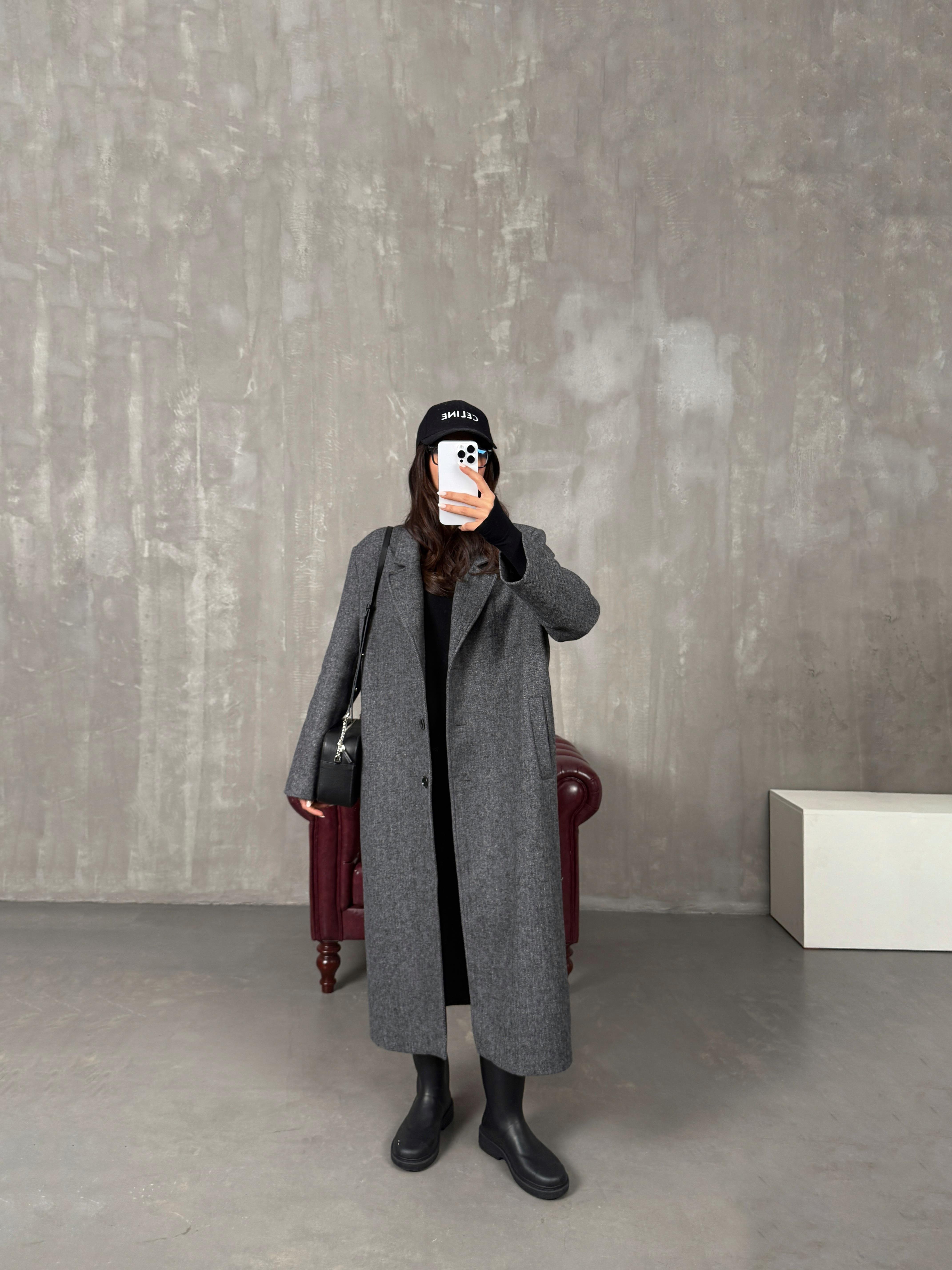 Nerisa Antrasit Düğmeli Astarlı Premium KabanGausKABANGU100237