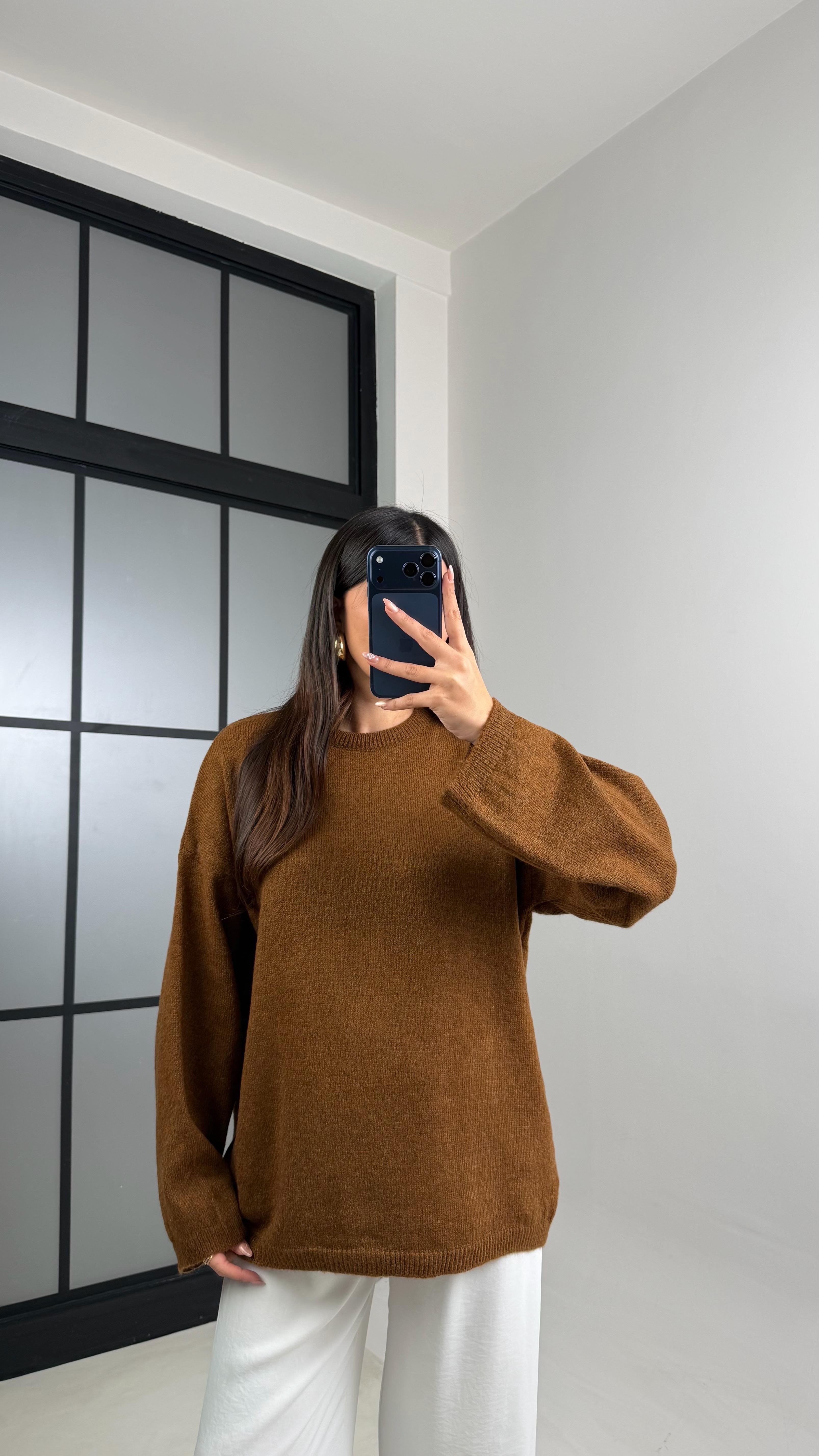 Kahve Bisiklet Yaka Pinterest Triko Kazak GAUS-00868GAUSKAZAKGAUS-00868