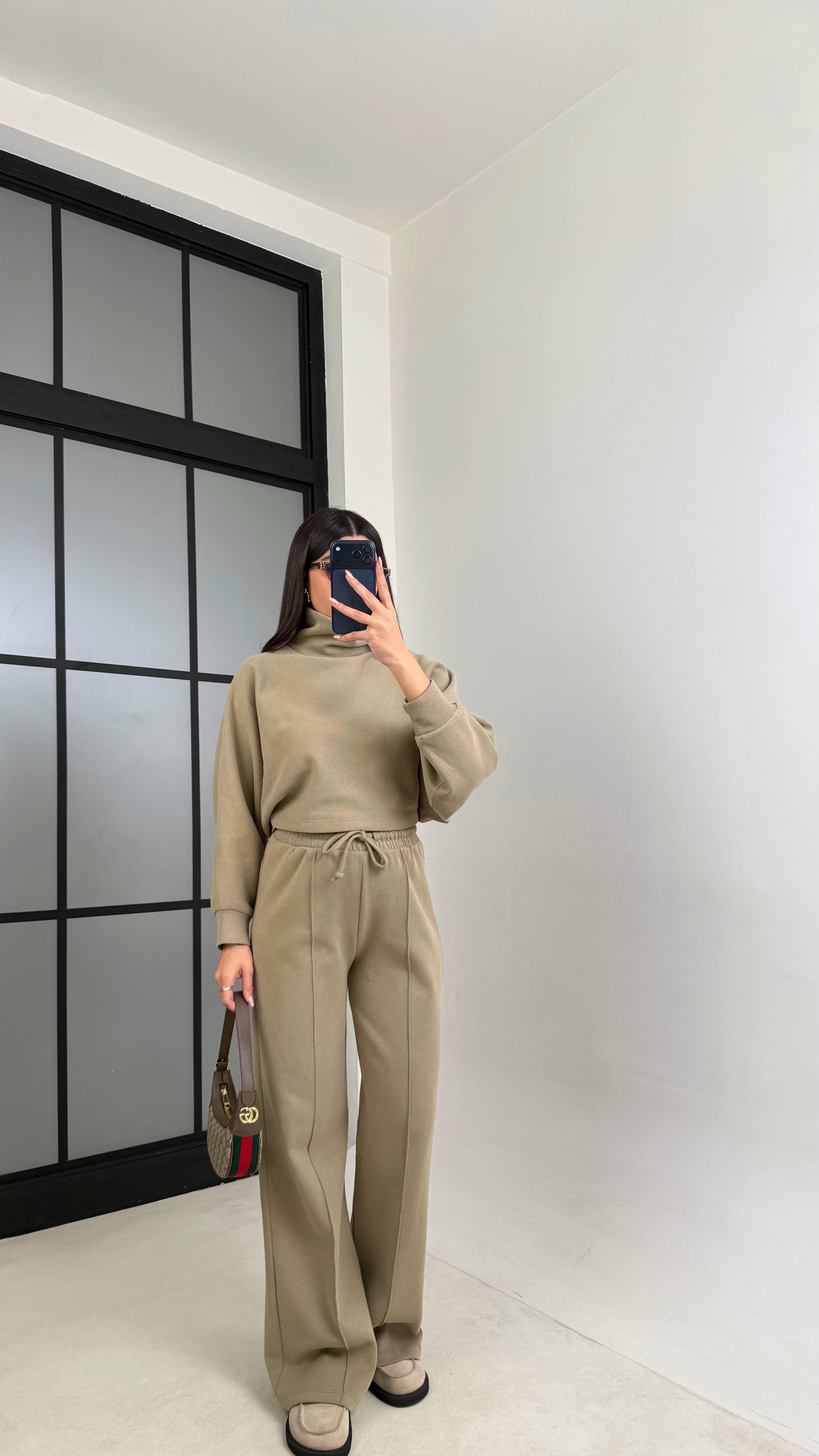 Yeşil Balıkçı Yaka Kazak Beli Lastikli Pantolon Premium Takım GAUS-00898GAUSTAKIMGAUS-00898