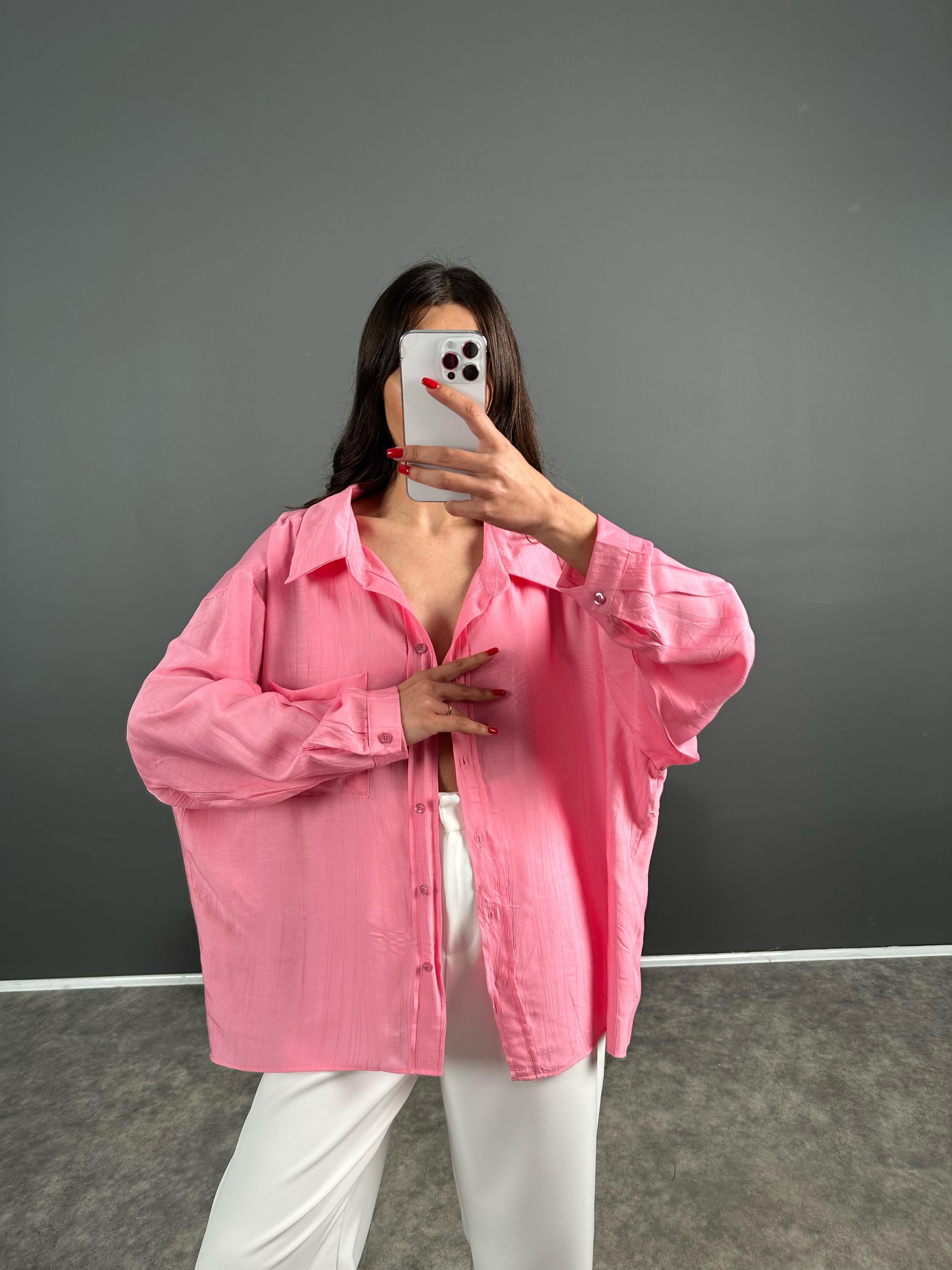 Li Pembe Oversize Salaş Premium Gömlek