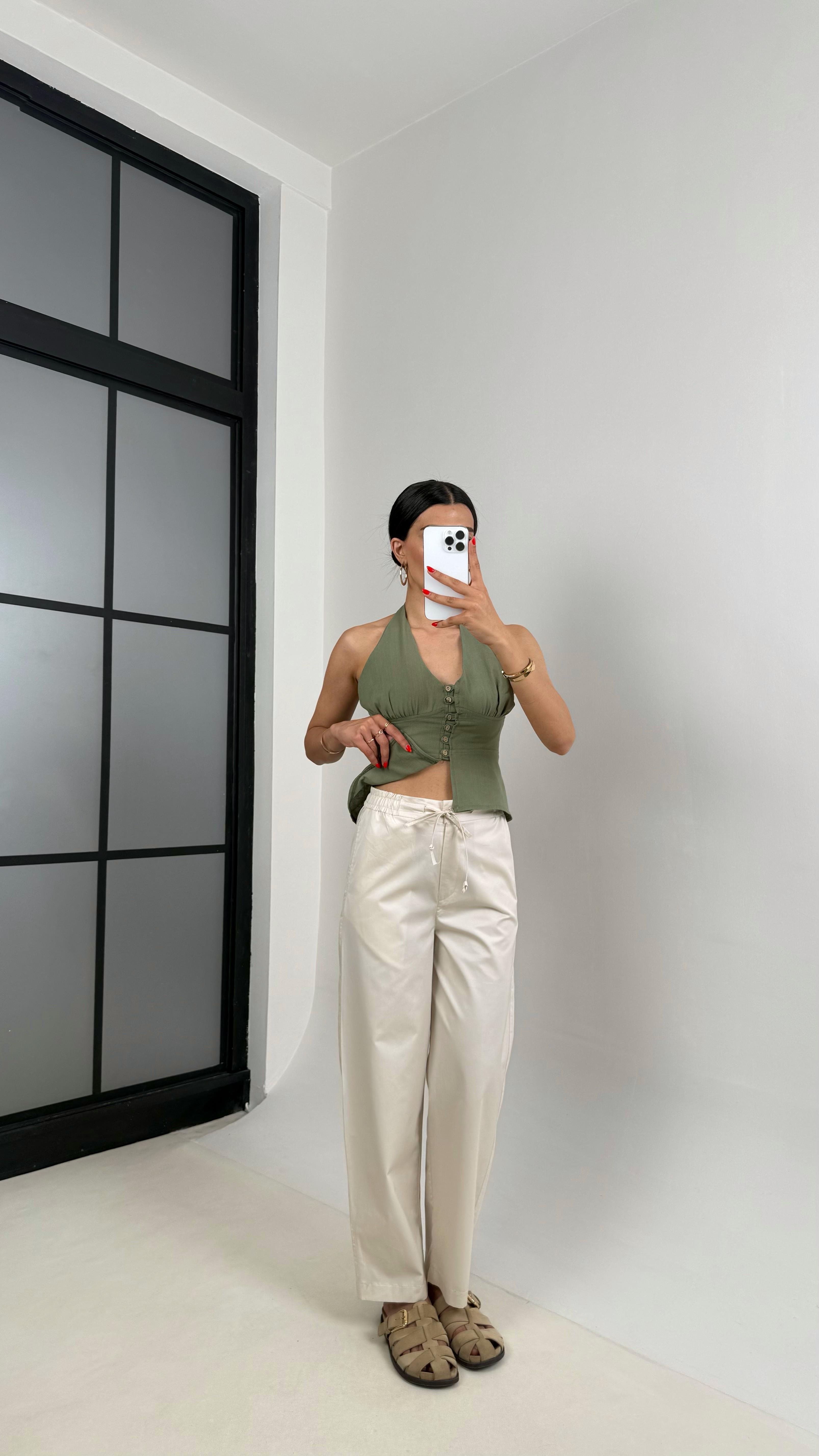 Taş Beli Lastikli Bağlamalı Cepli Muadil Pantolon Gaus00506 GausPANTOLONGU1002188