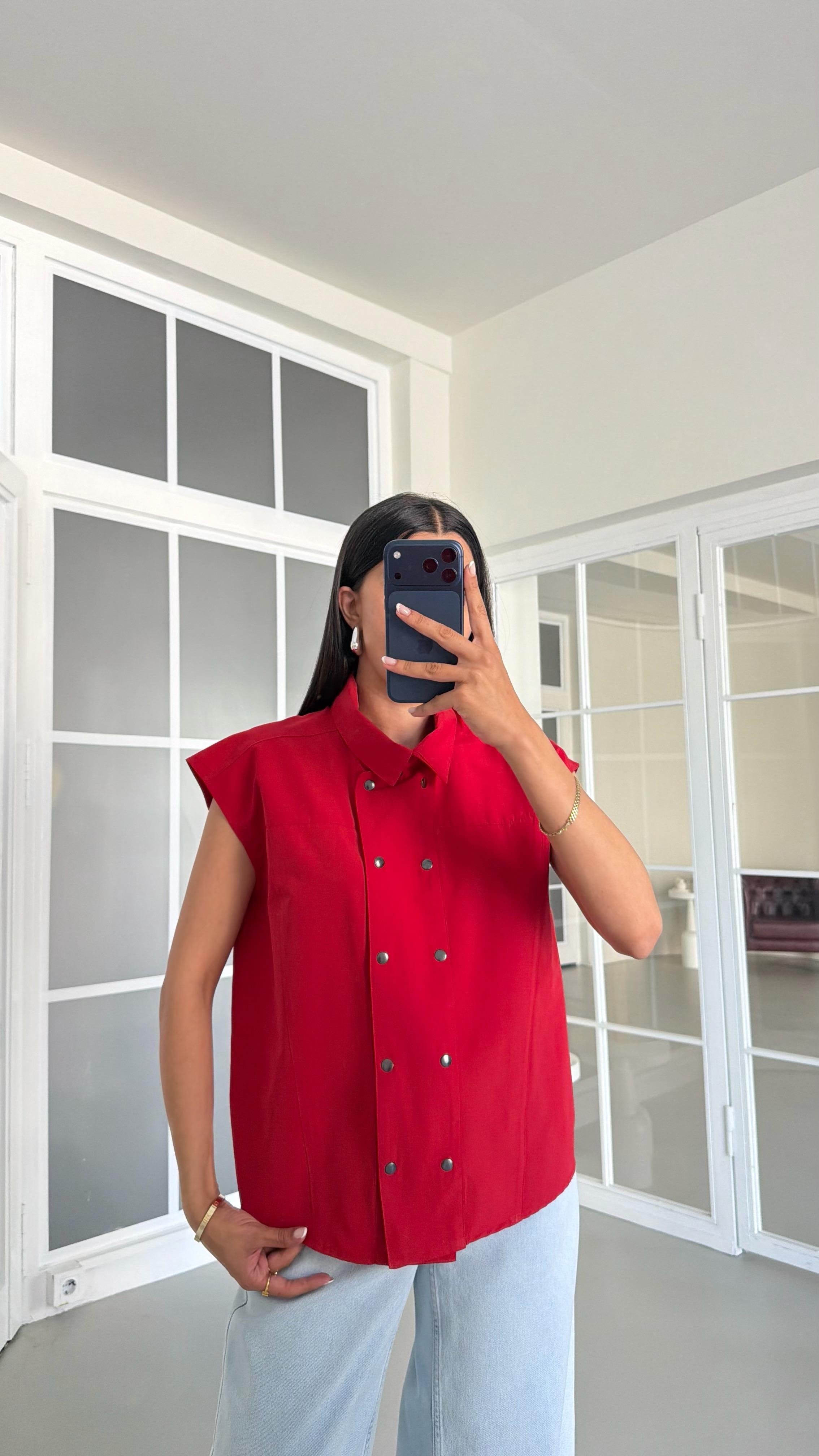 Kırmızı Sıfır Kol Çıtçıt Düğmeli Gömlek GAUS-01639GAUSShirtGAUS-01639