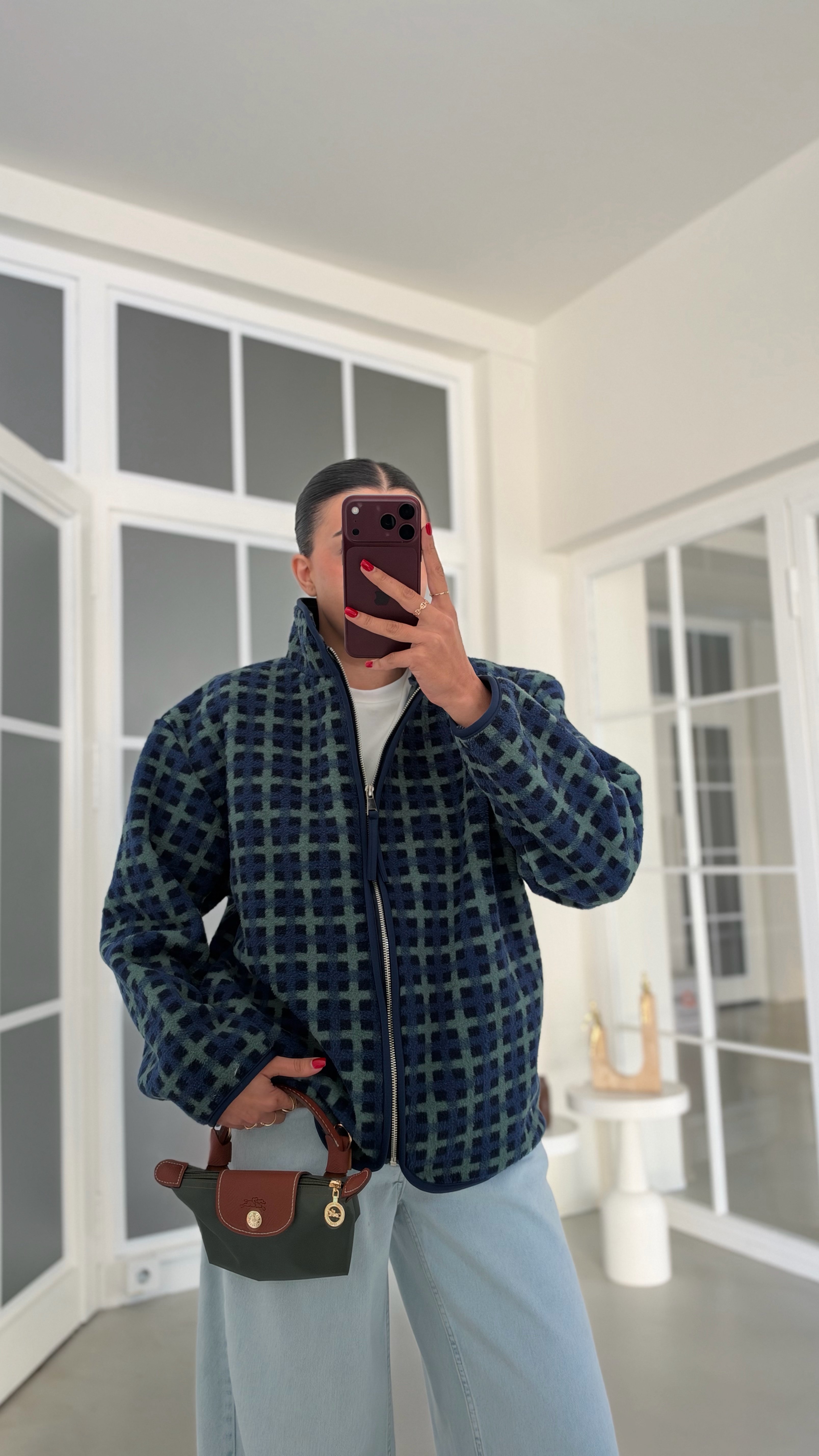 Çok Renkli Kareli  Fermuarlı Polar Sweatshirt GAUS-01916 GAUS-02323GAUSSWEATSHIRTGAUS-02323