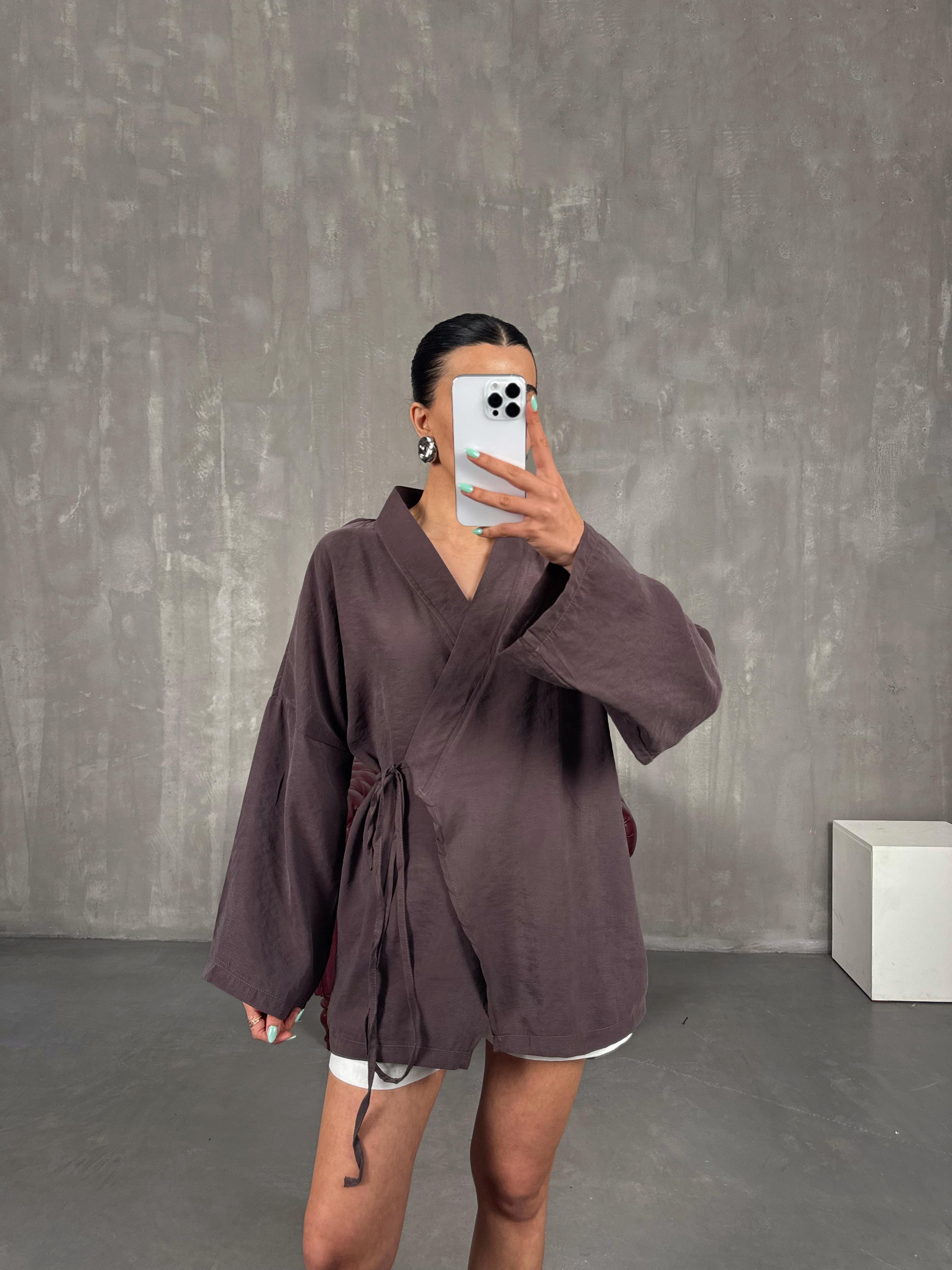 Acı Kahve Önden Bağlamalı Tensel Kimono Gaus00240GausCEKETGU1001560