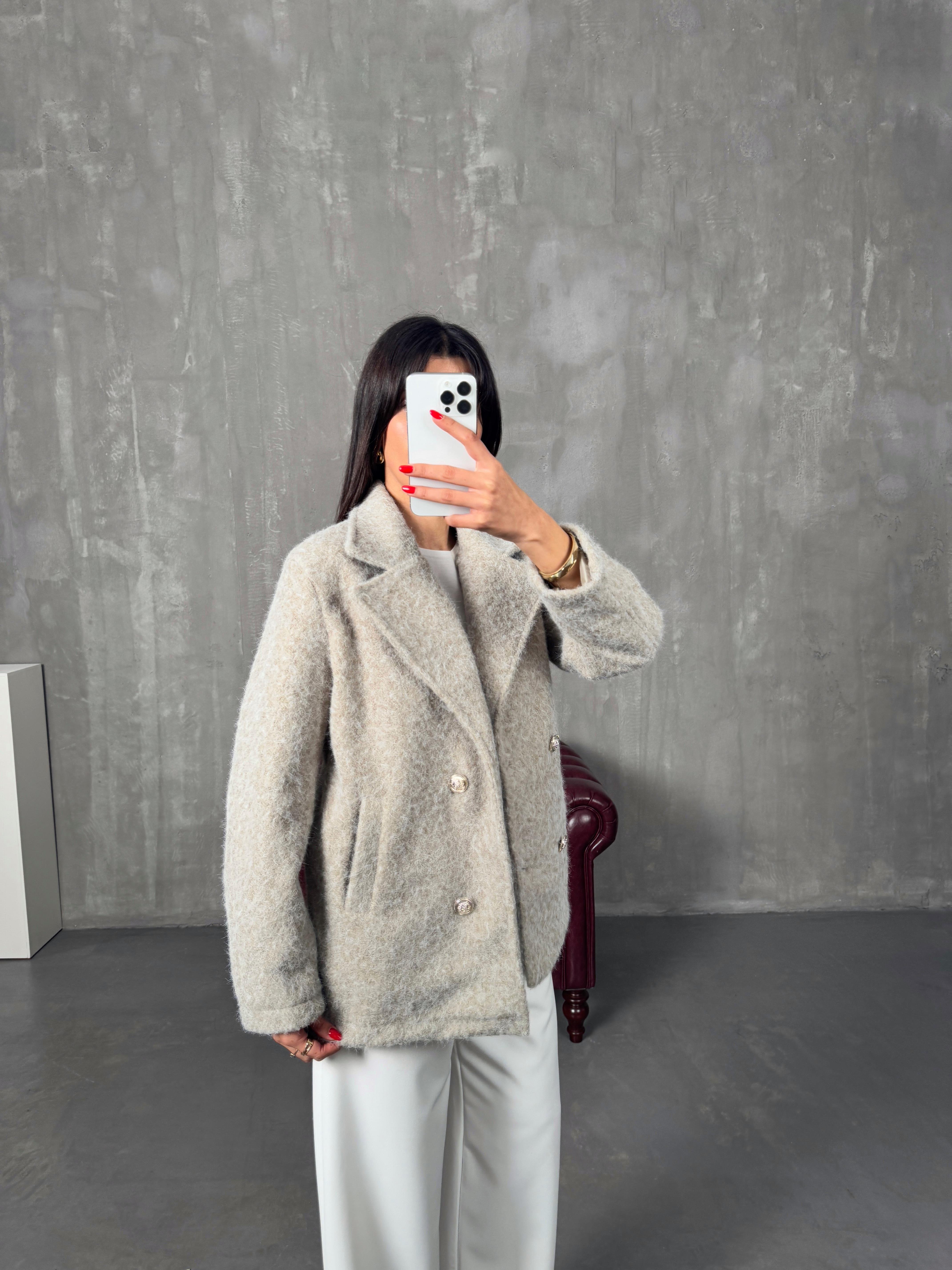 Clara Bej Kırçıllı Astarlı Cepli Ceket