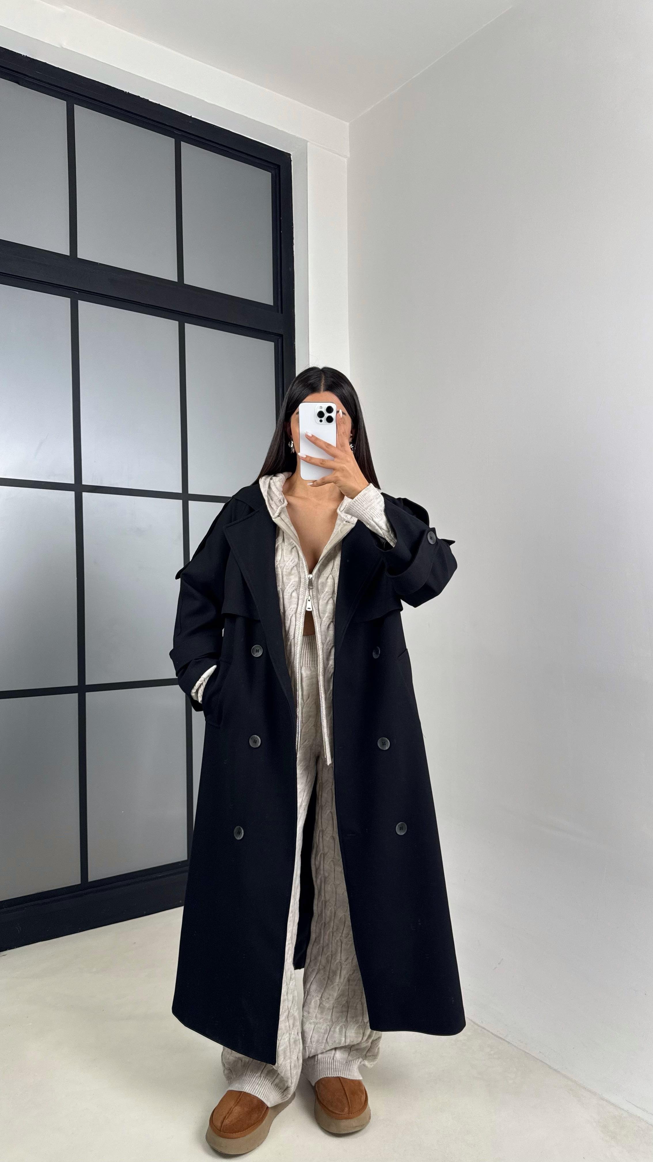 Siyah Astarlı Kuşaklı Premium Trençkot GAUS-00516GAUSTRENÇKOTGAUS-00516