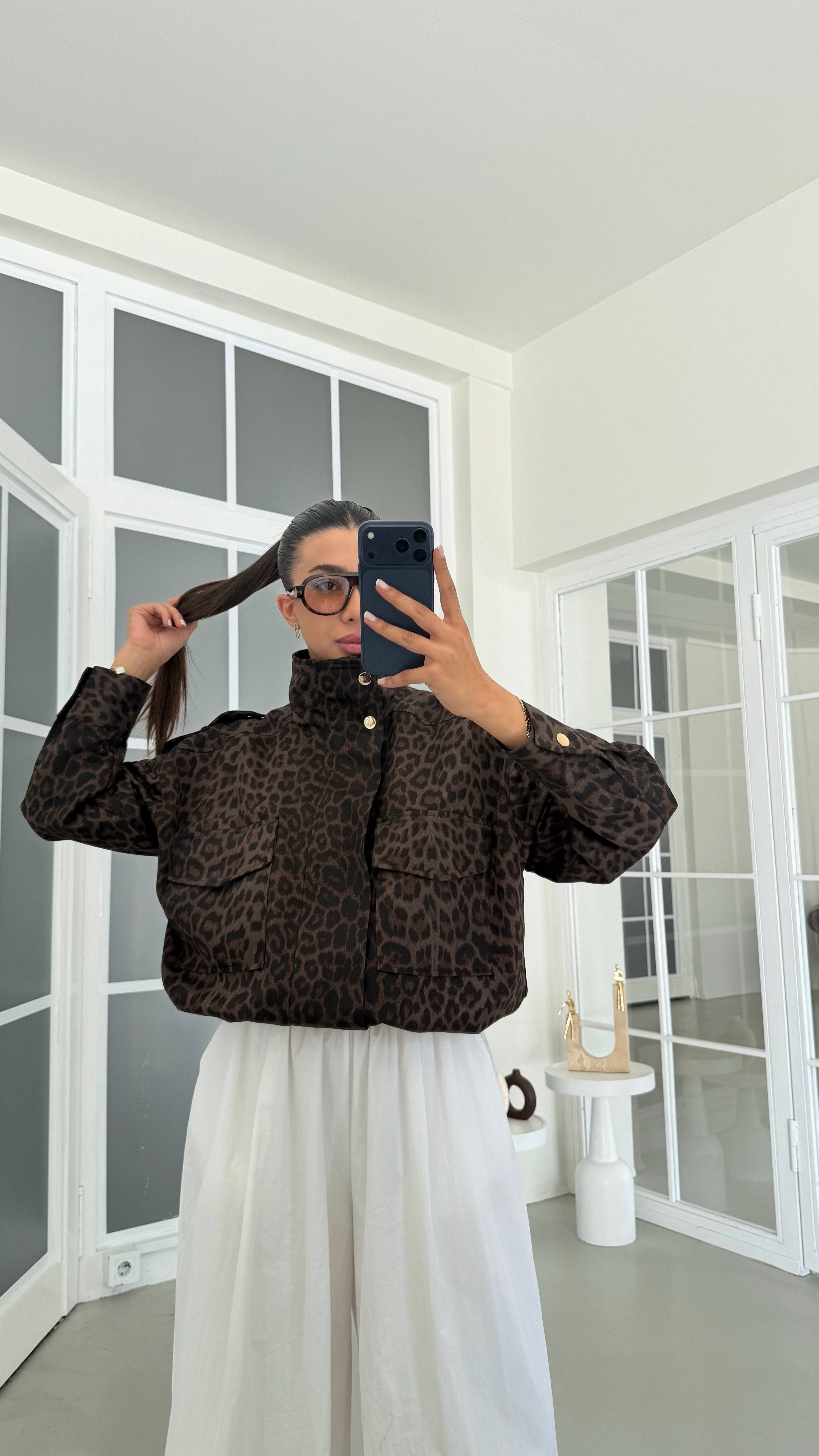 Leopar Muadil Dik Yaka Astarlı Ceket GAUS-02134GAUSJacketsGAUS-02134