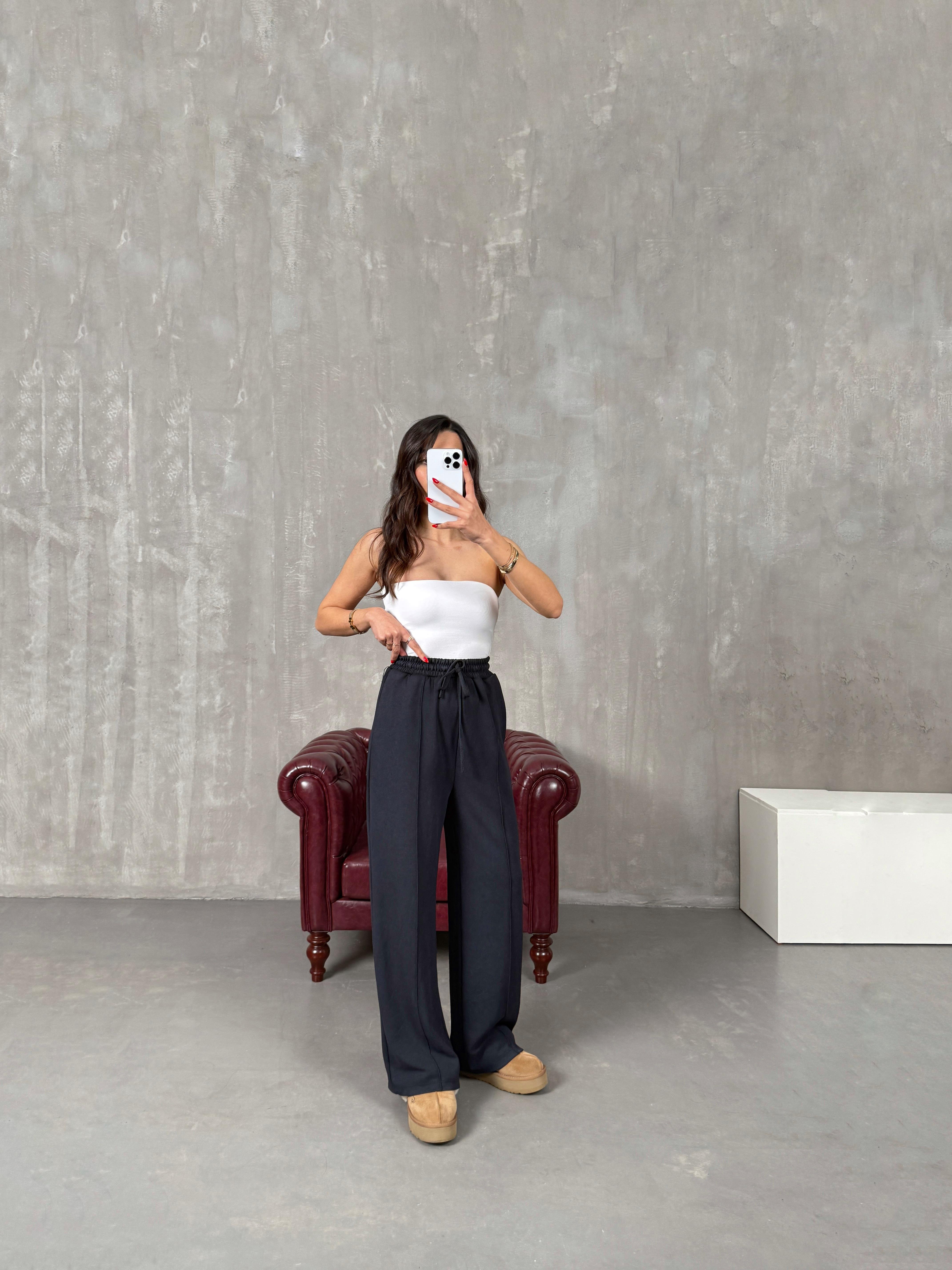 Vilde Siyah Çımalı Yıkamalı Oys Muadil Pantolon