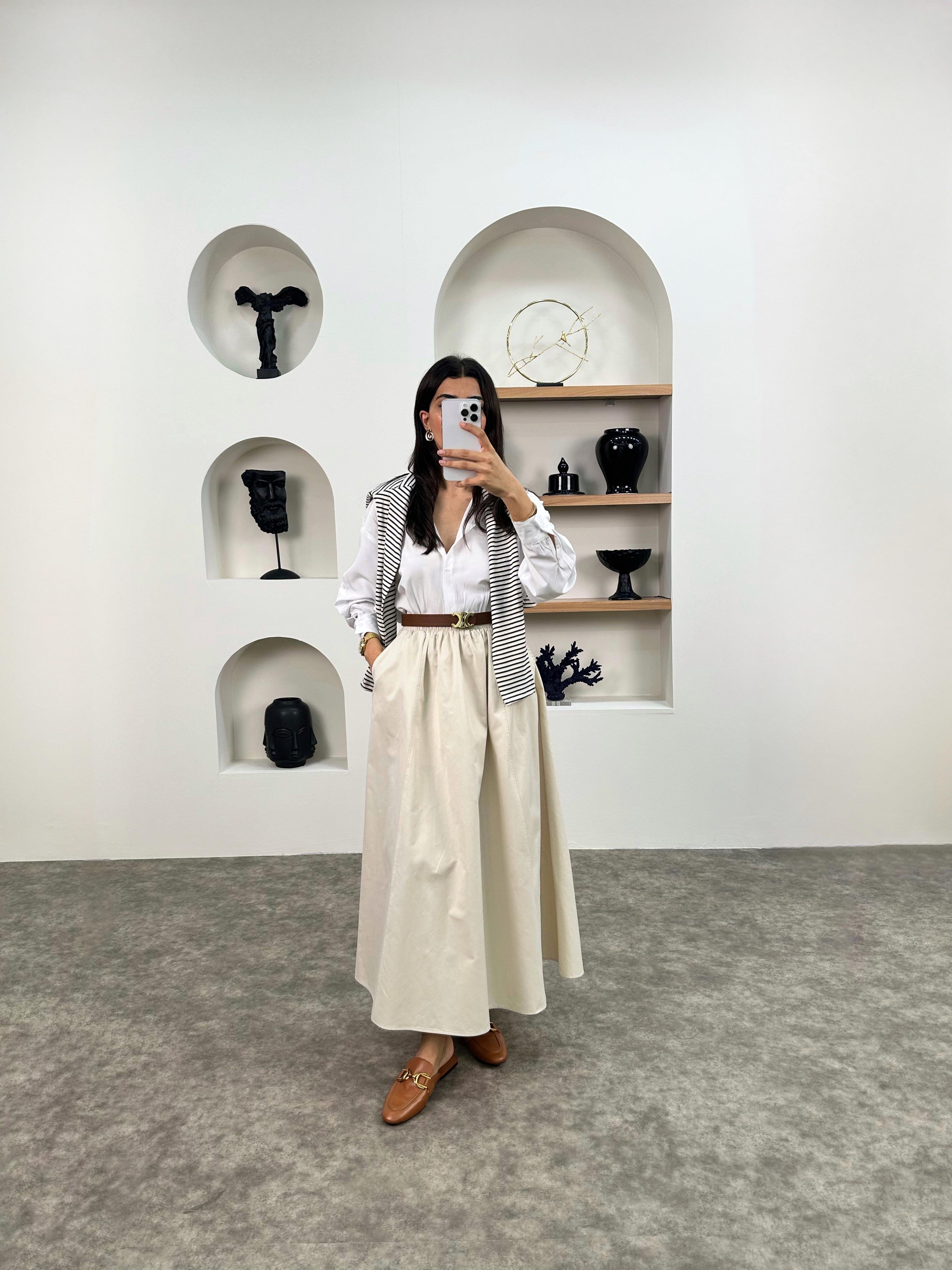 Gosa Ekru Beli Lastikli Gabardin Kumaş EtekGausETEKGU008958