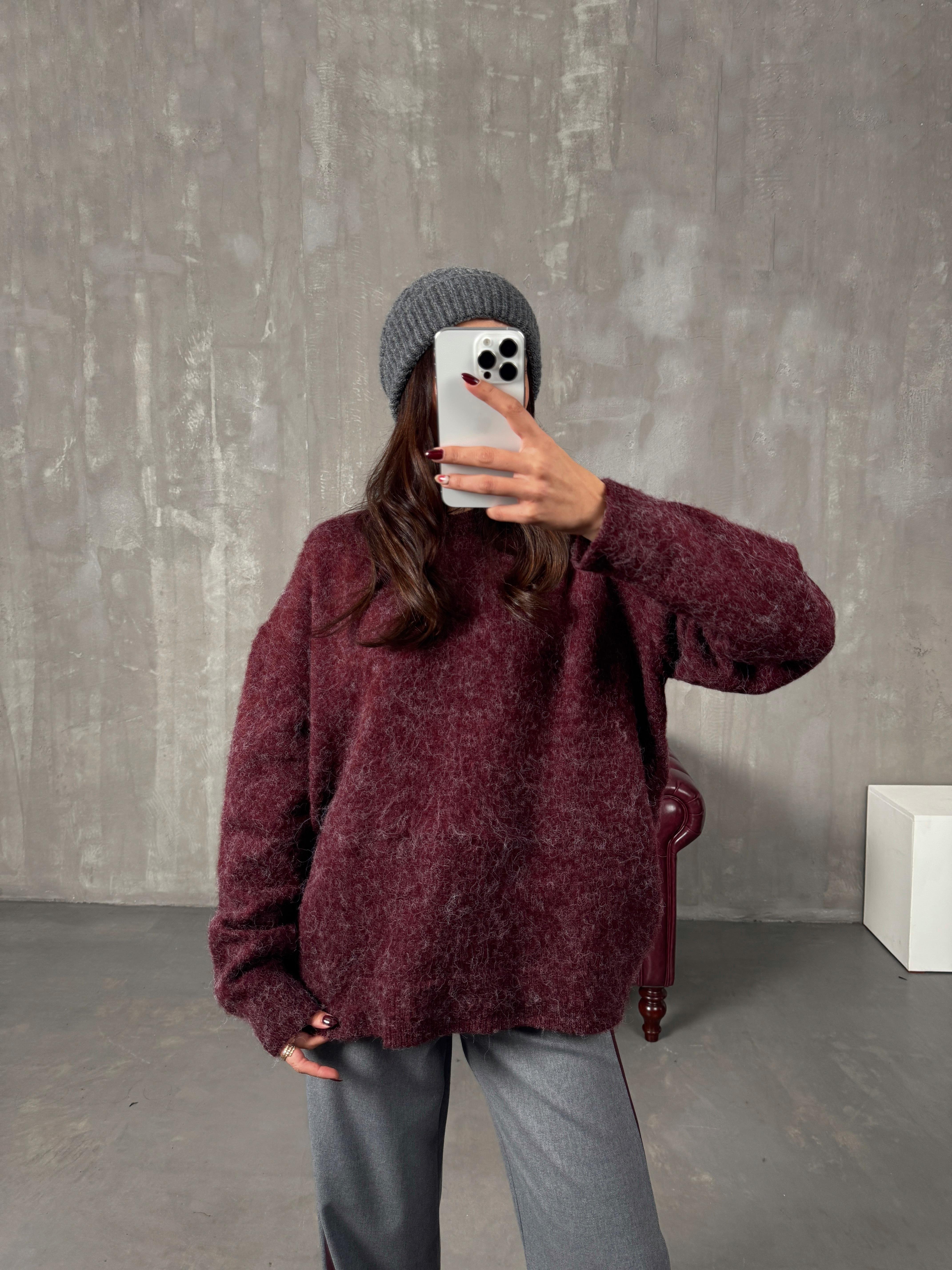 Lero Bordo Sakallı Premium Kazak