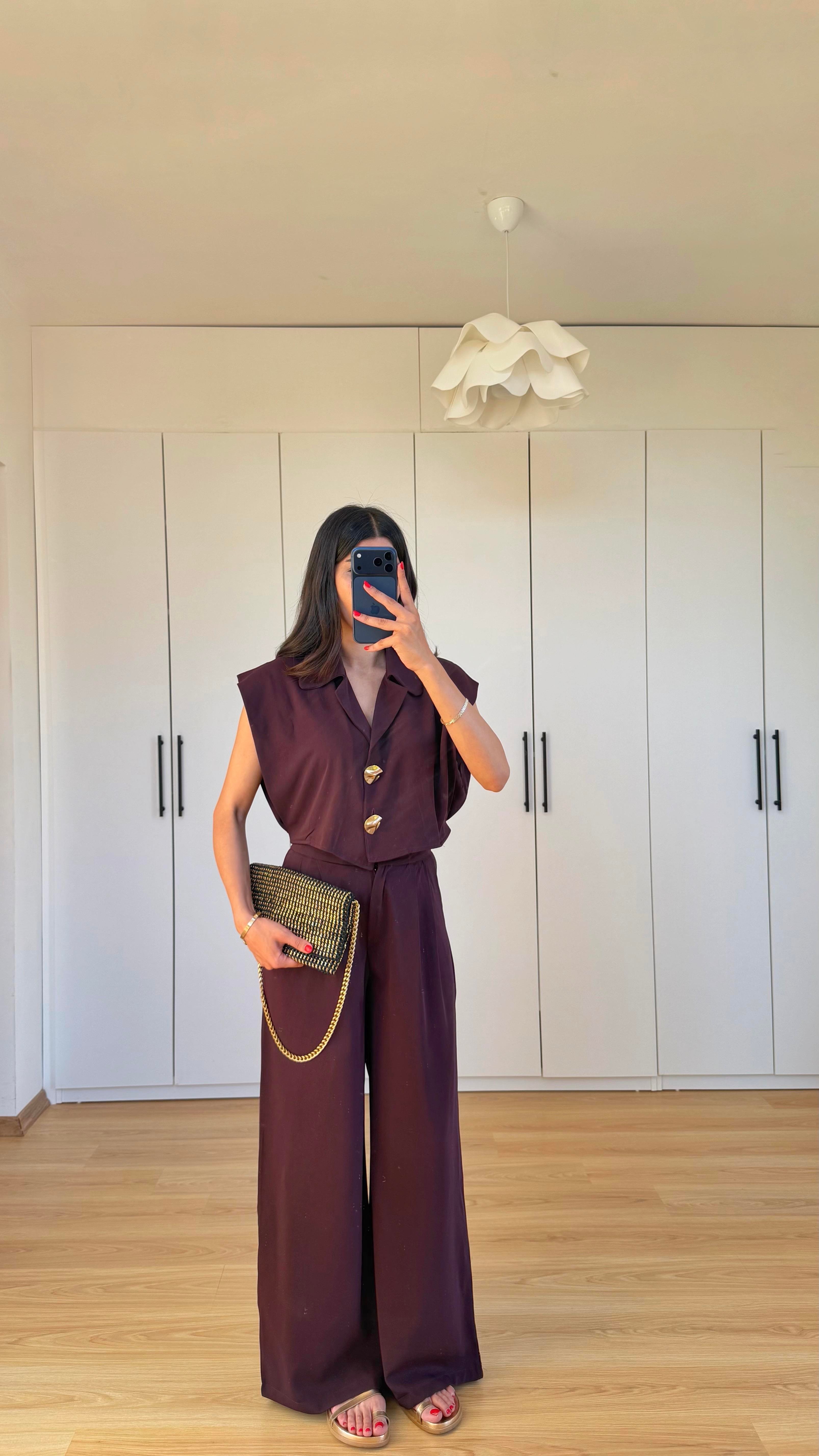 Mürdüm Gold Düğmeli Ceket Pantolon İkili Takım GAUS-01573GAUSTAKIMGAUS-01573
