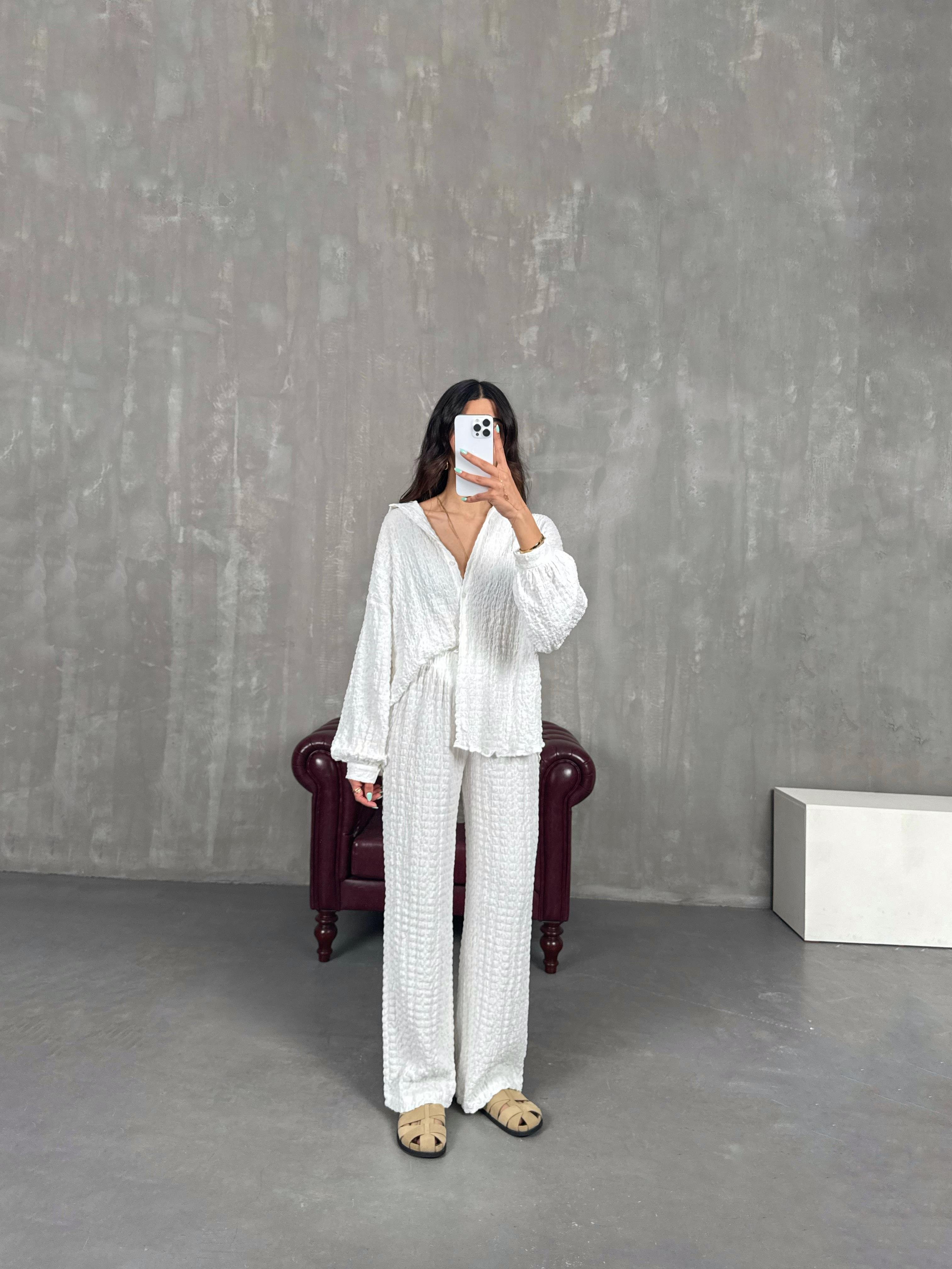 Ekru Gömlek Pantolon Bürümcük Takım Gaus00232GausTAKIMGU1001534