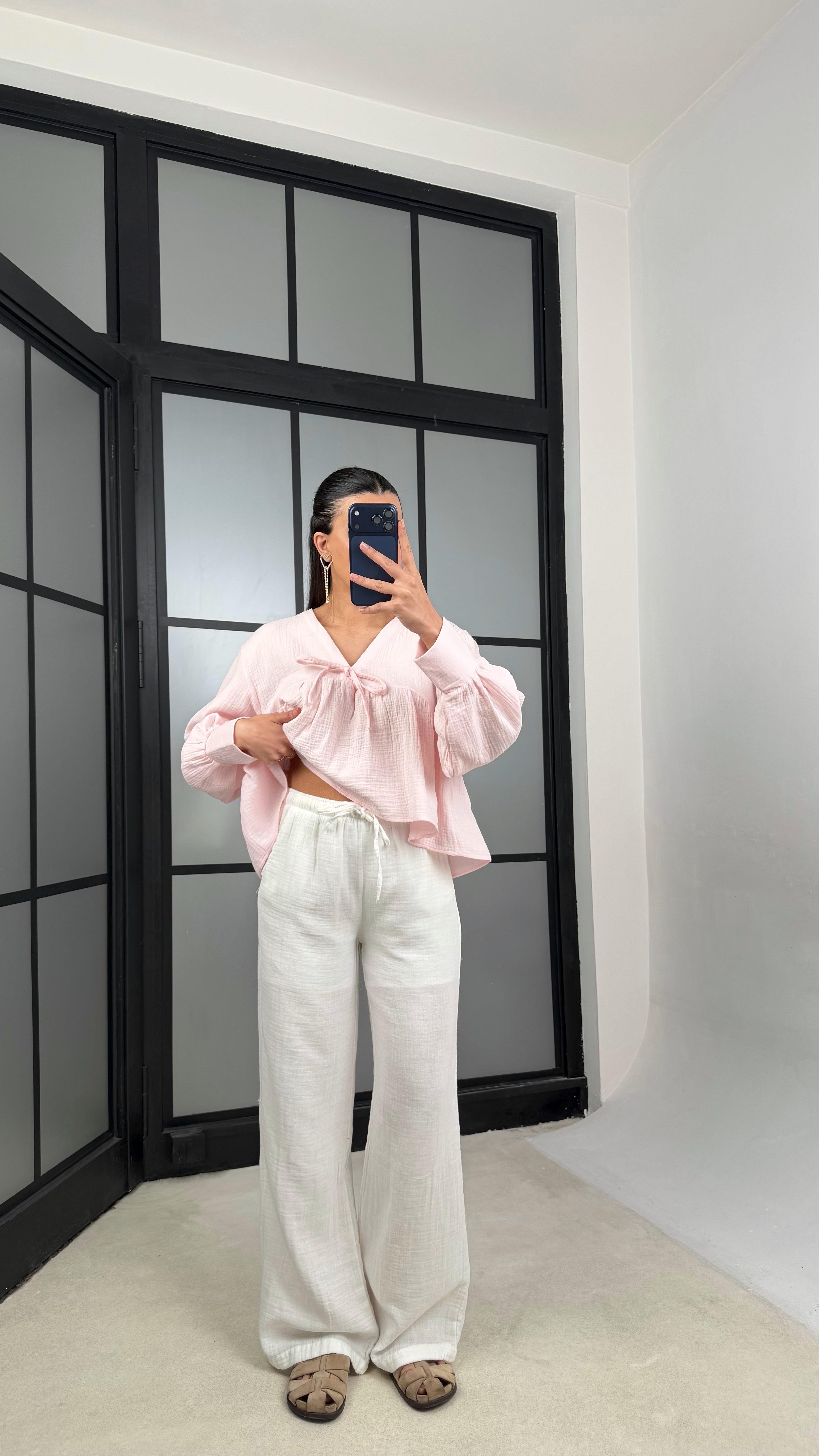 Beyaz Astarlı Beli Lastikli Müslin Pantolon GAUS-01149GAUSPANTOLONGAUS-01149