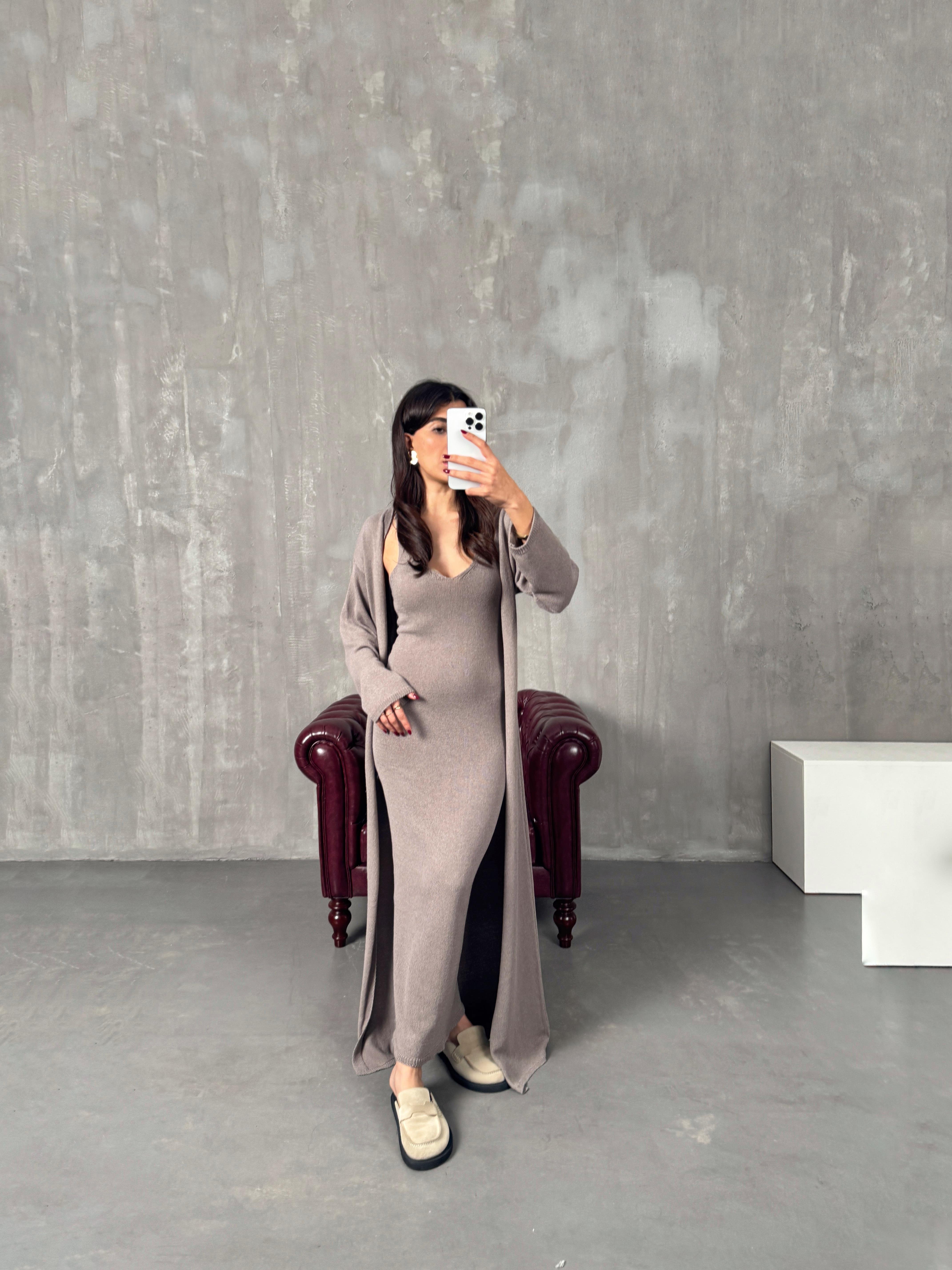 Rila Vizon Hırkalı Triko Elbise İkili Takım