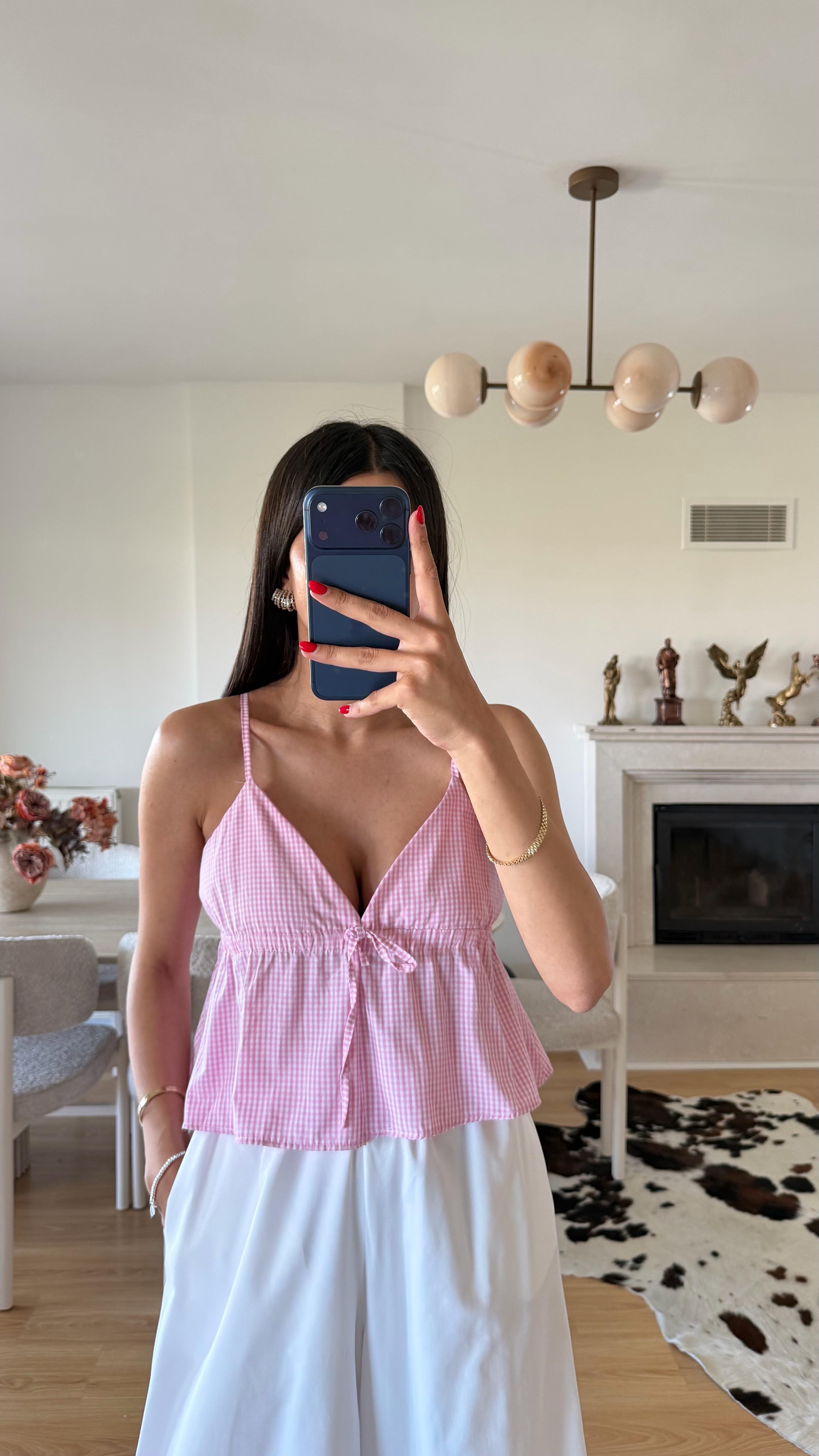 Pembe Ekoseli Bluz GAUS-01599GAUSالبلوزات GAUS-01599