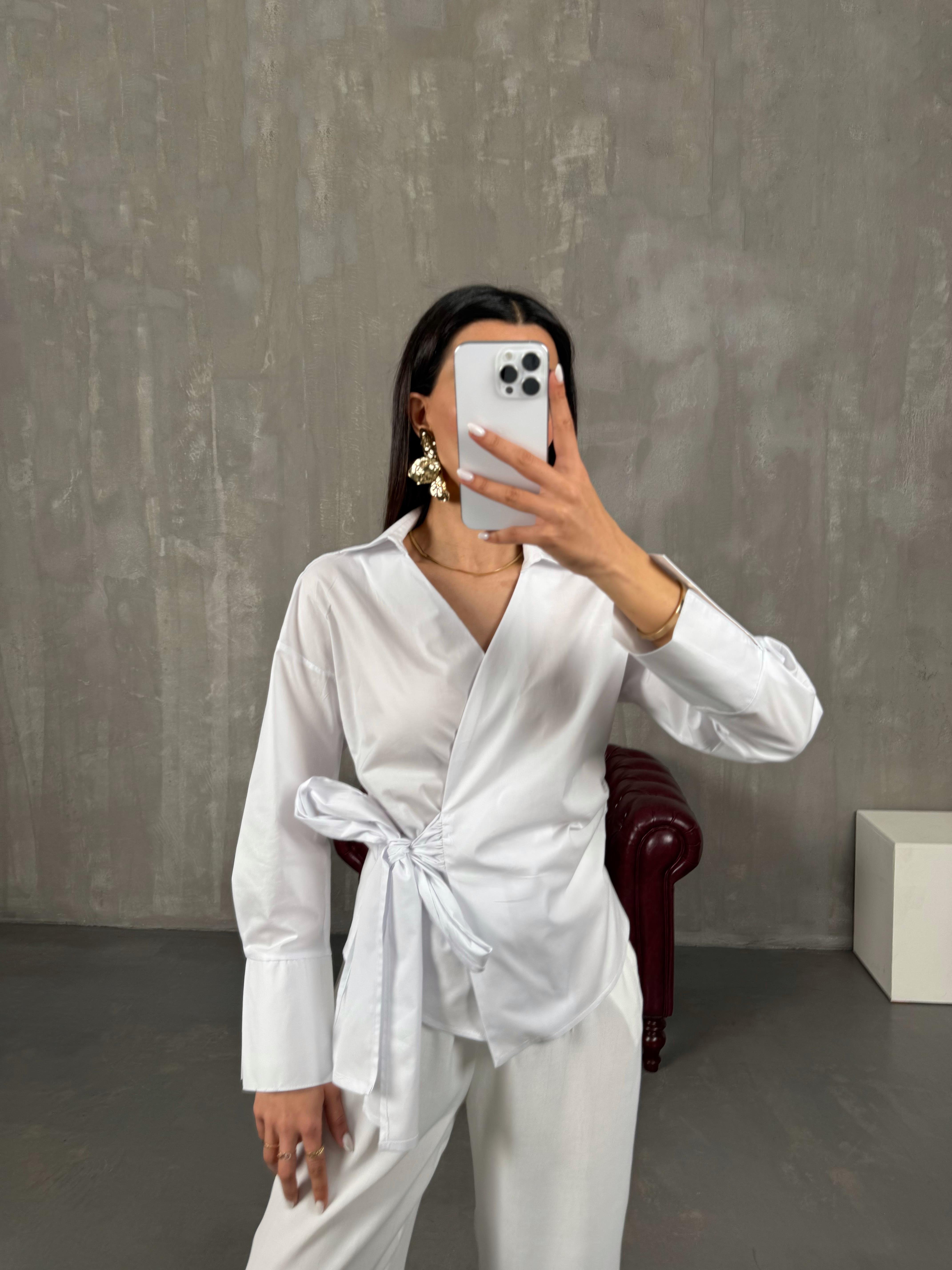 زيد قميص بوبلين أبيض بربّاط