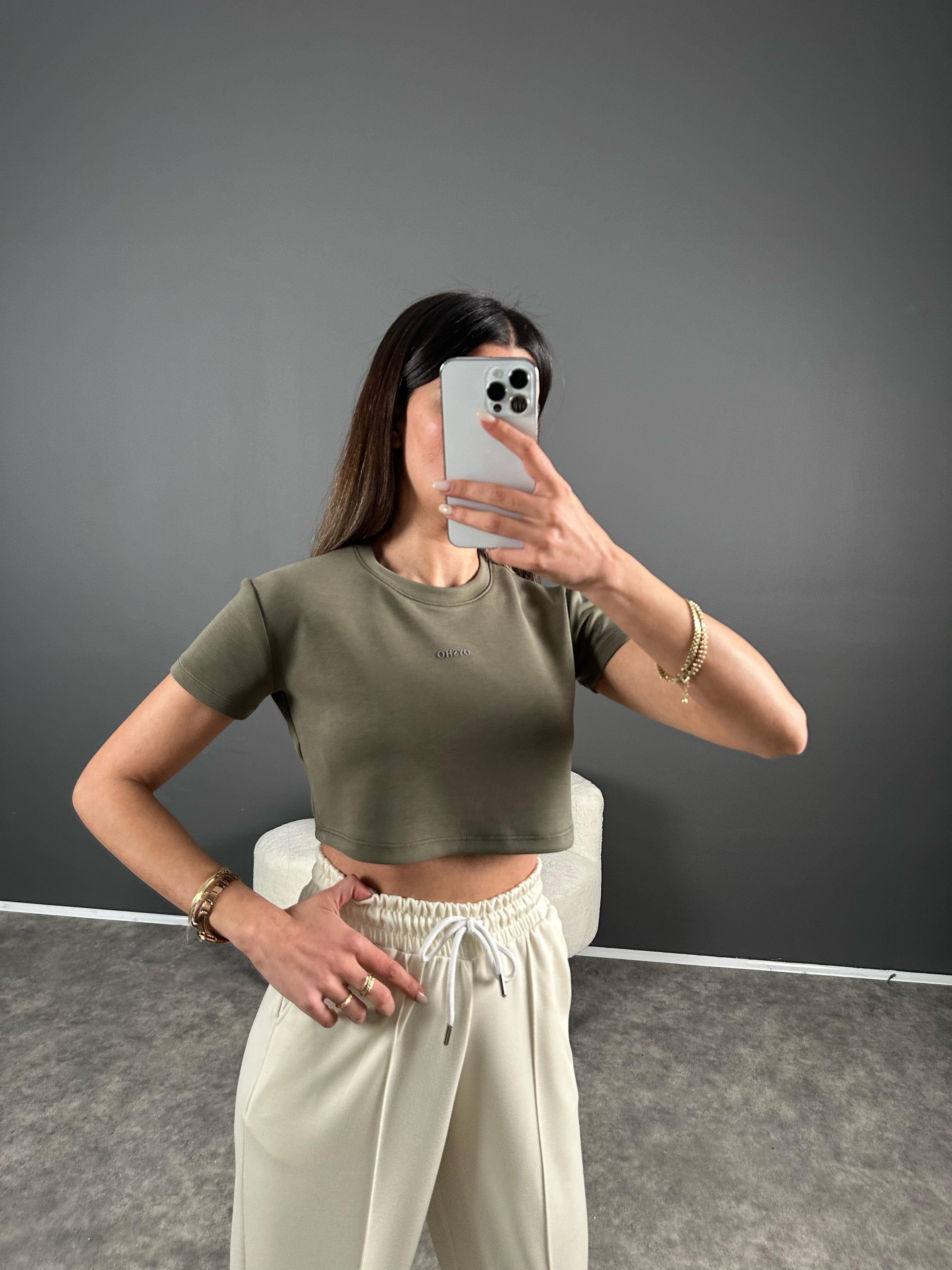 Oysh Haki Modal Kumaş Baskılı Tshirt