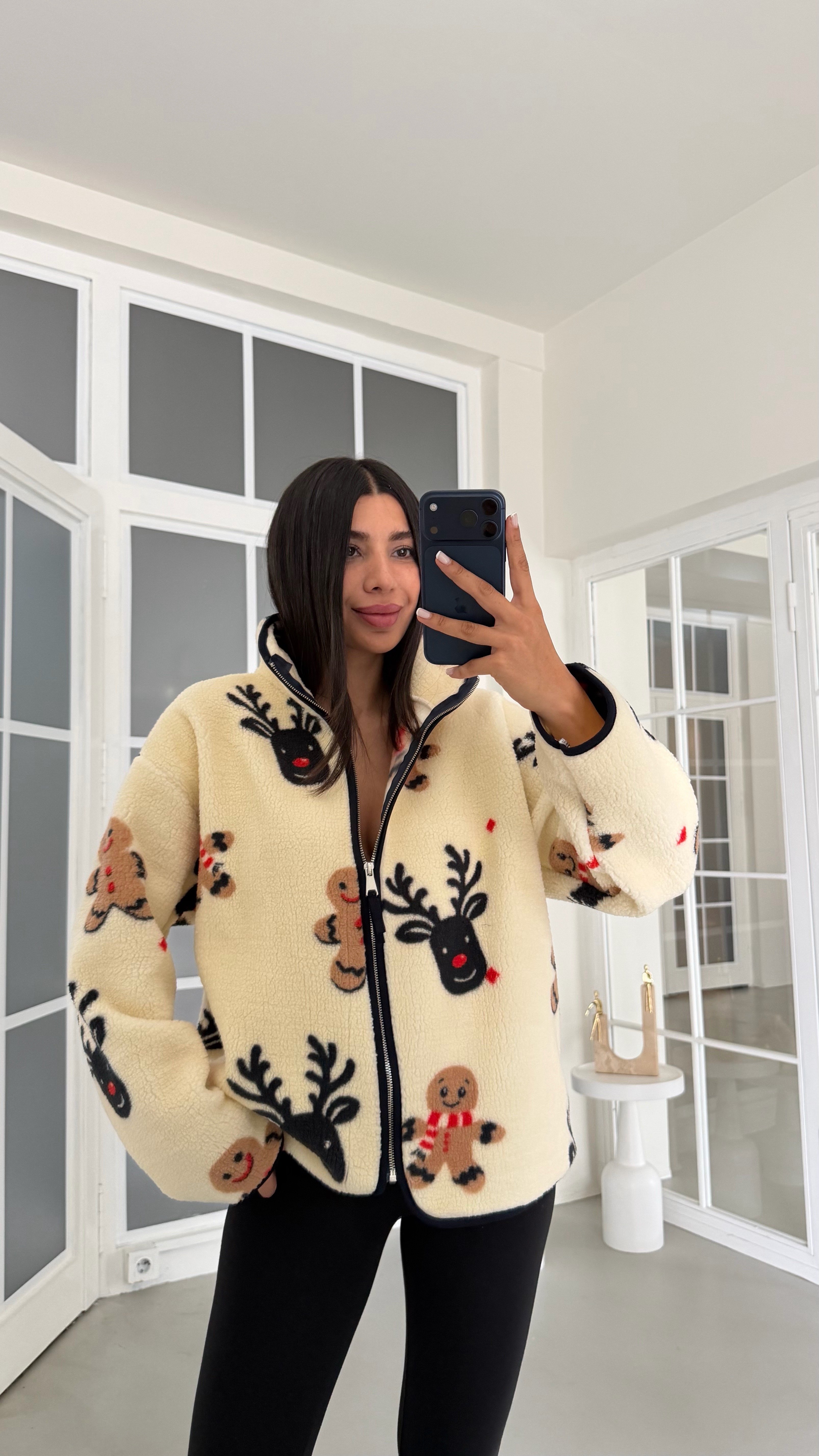Krem Kurabiye Desenli Fermuarlı Polar Sweatshirt GAUS-01916 GAUS-02113GAUSSweatshirtGAUS-02113