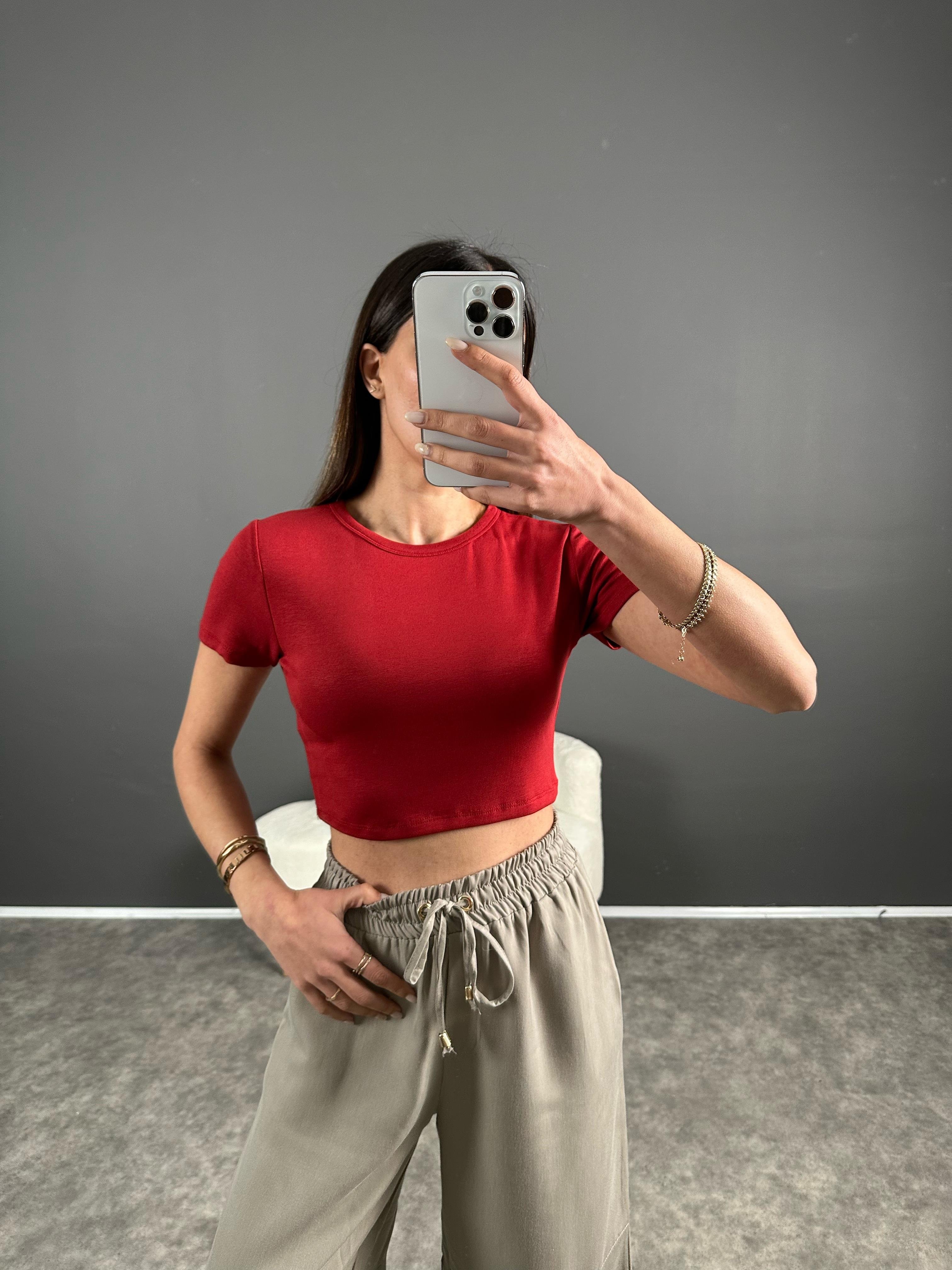 Ales Bordo Crop Basic Tshirt