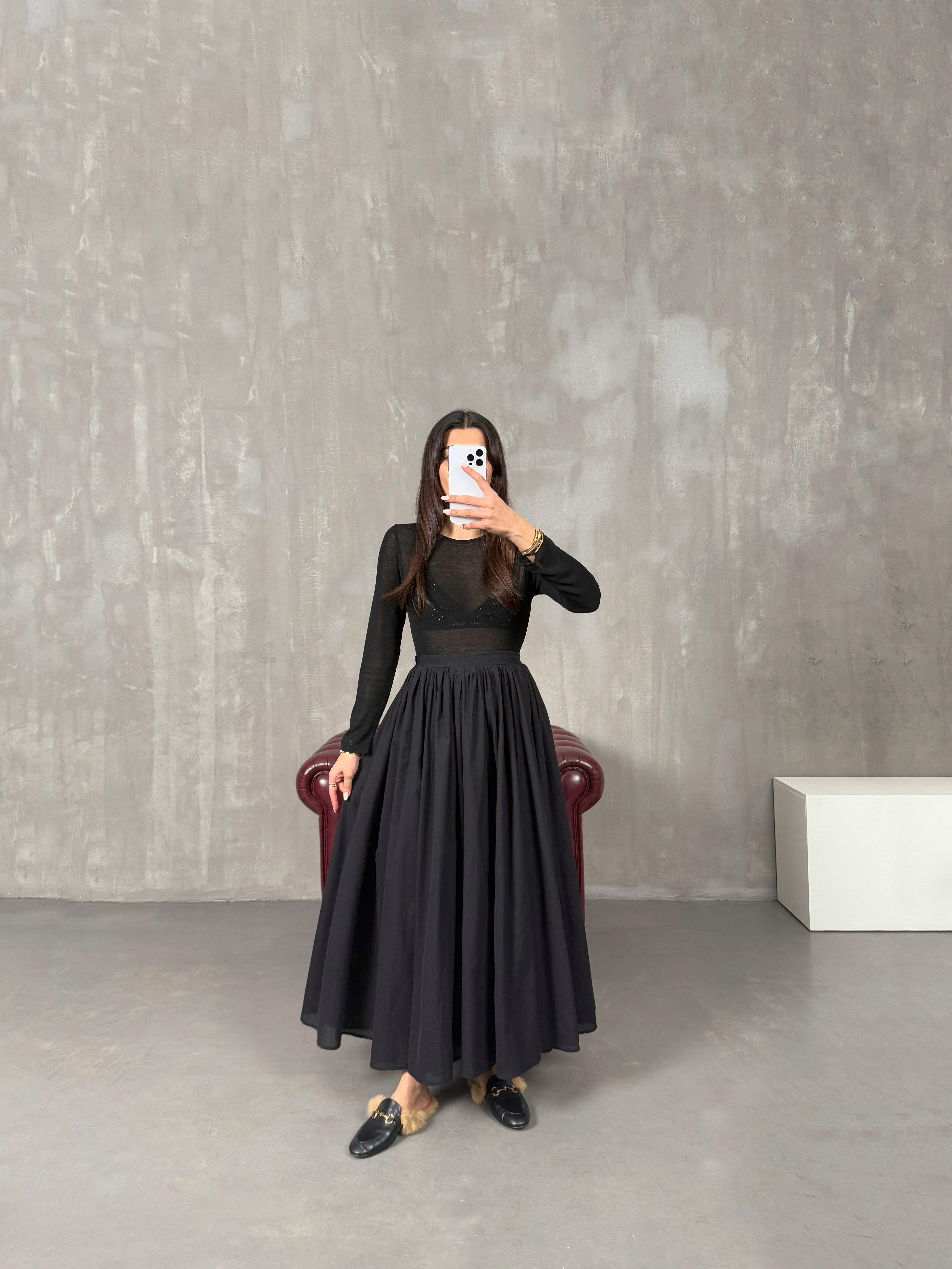 Jolena Siyah Astarlı Vual Kumaş Etek