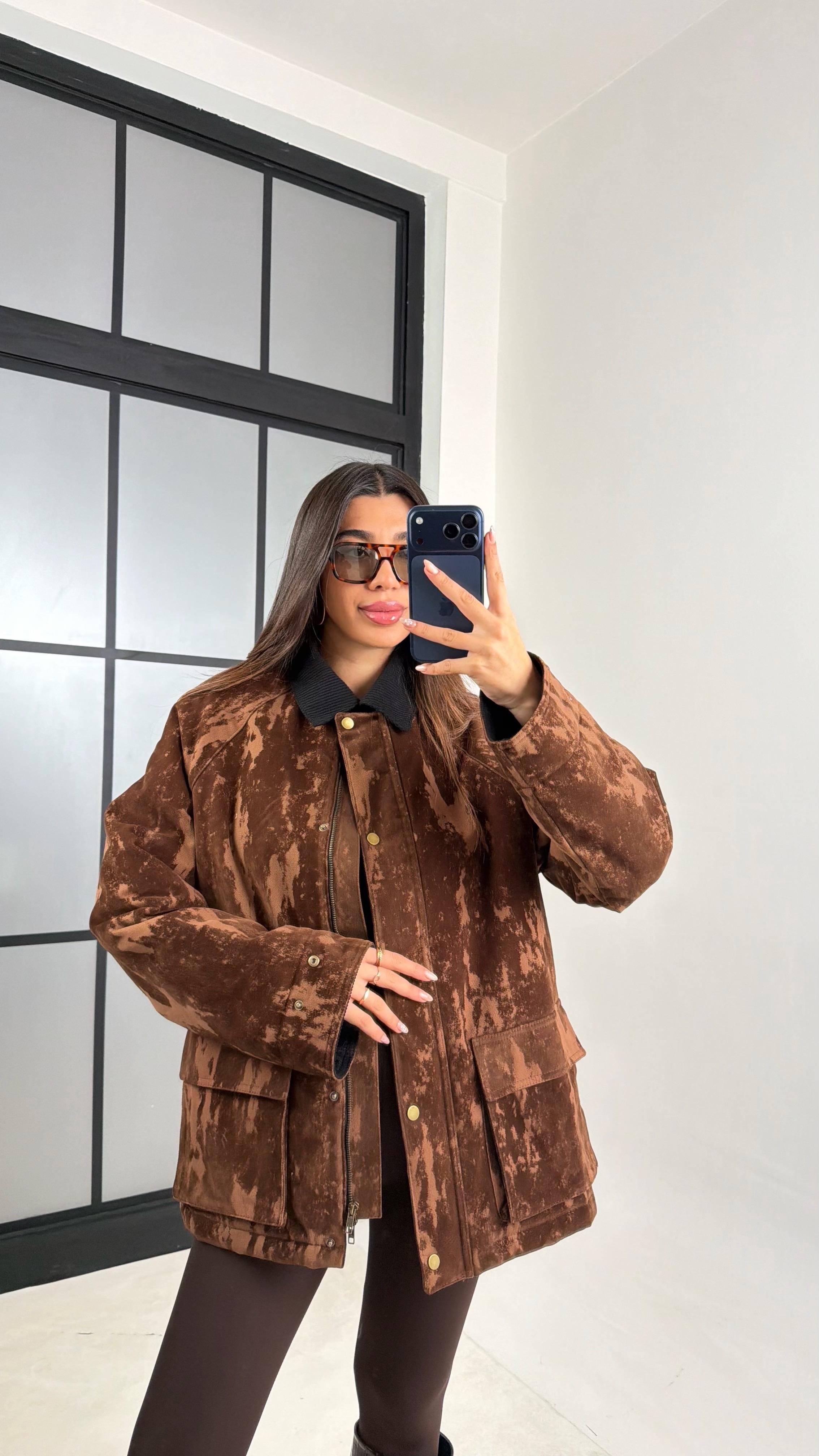 Kahve Kadife Yakalı Efektli Premium Mont GAUS-00791GAUSMONTGAUS-00791