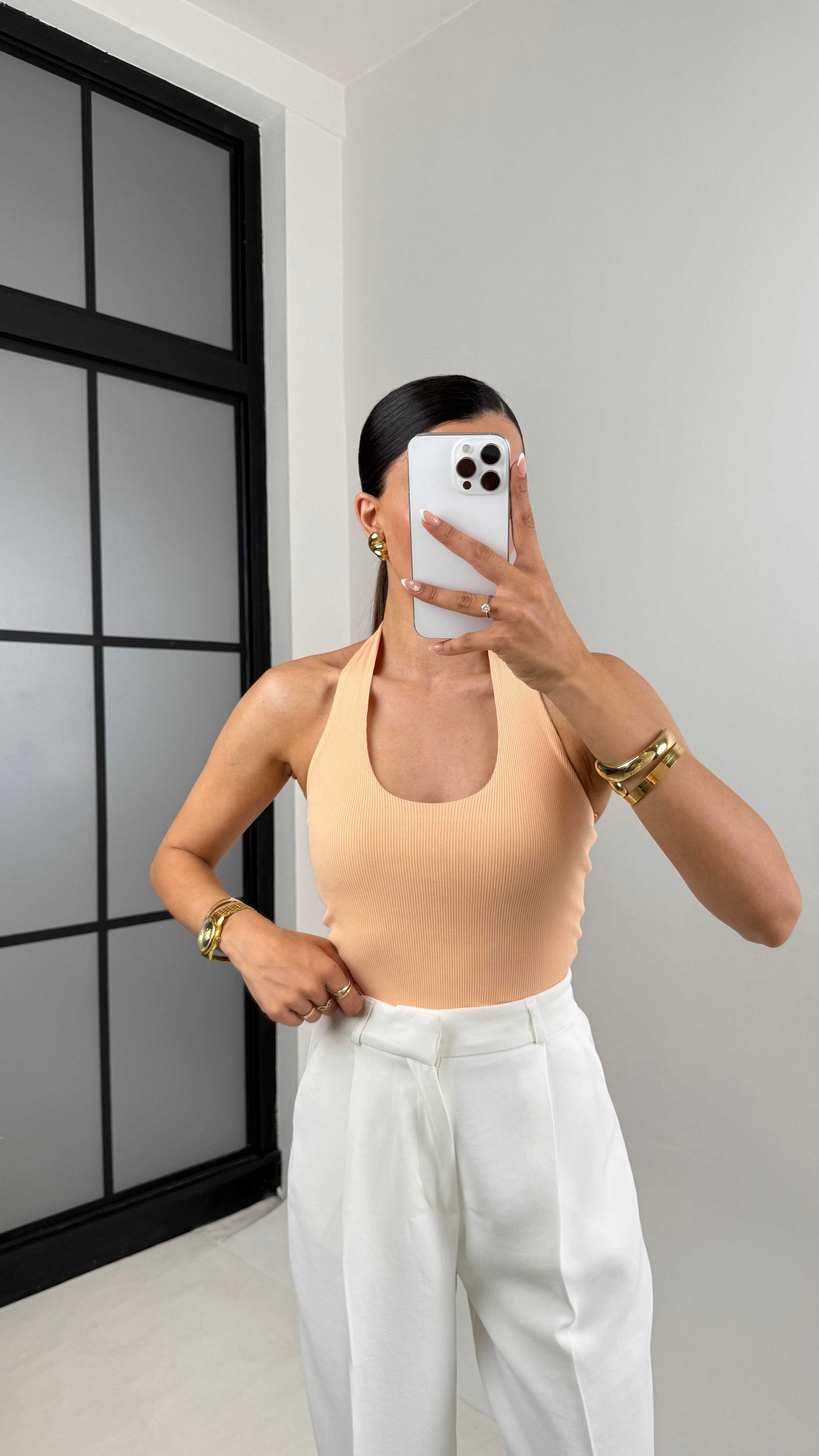 Somon Boyundan Askılı Triko Crop Gaus00592Gausالكروب توب GU1002386