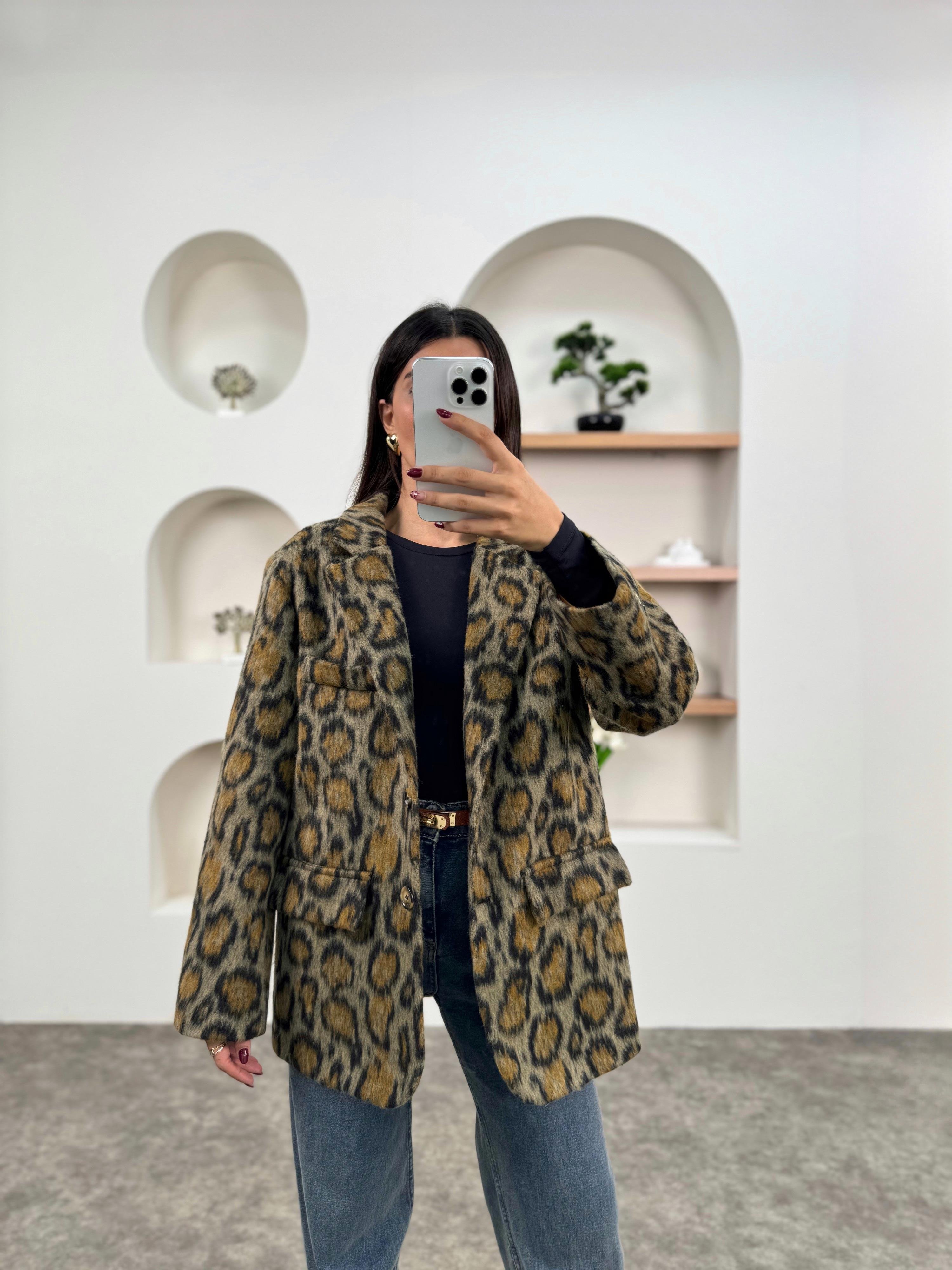 Coki Leopar Astarlı Sakallı Premium Blazer CeketGausCEKETGU00903525