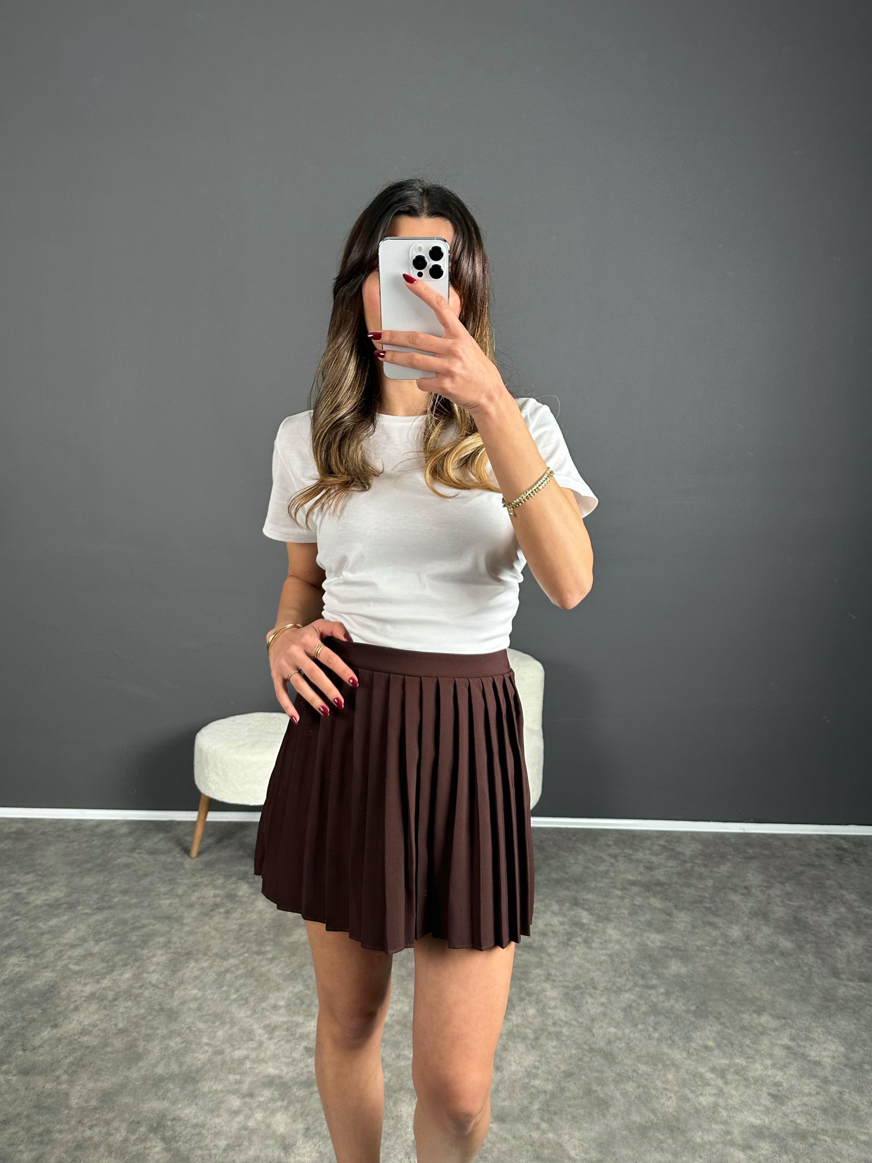 Kiew Kahverengi Şortlu Pileli Etek 