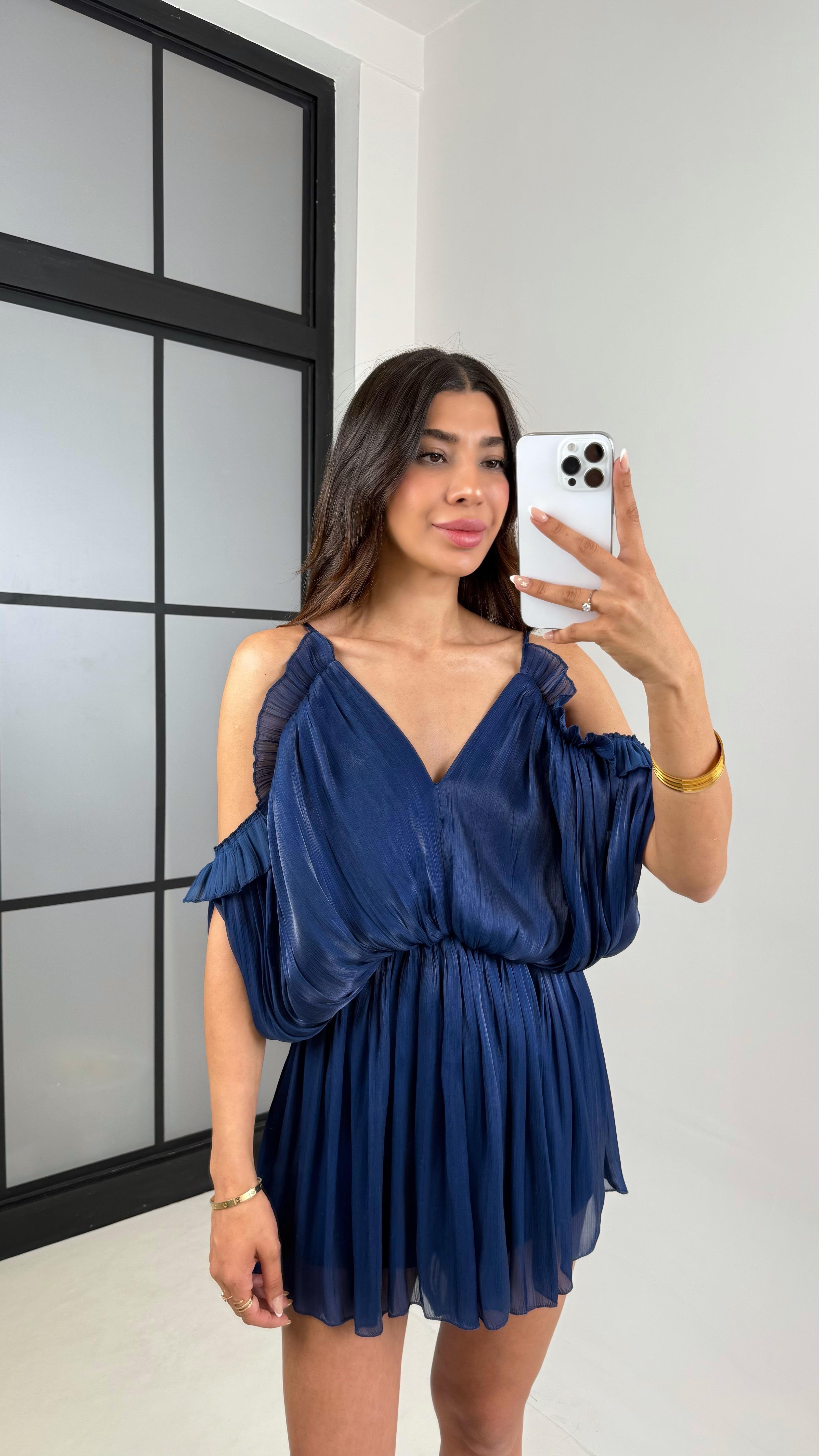 Lacivert Ayarlanabilir Askılı Parlak Şifon Tasarım Tulum Gaus00620Gaus الأوفرول GU1002447