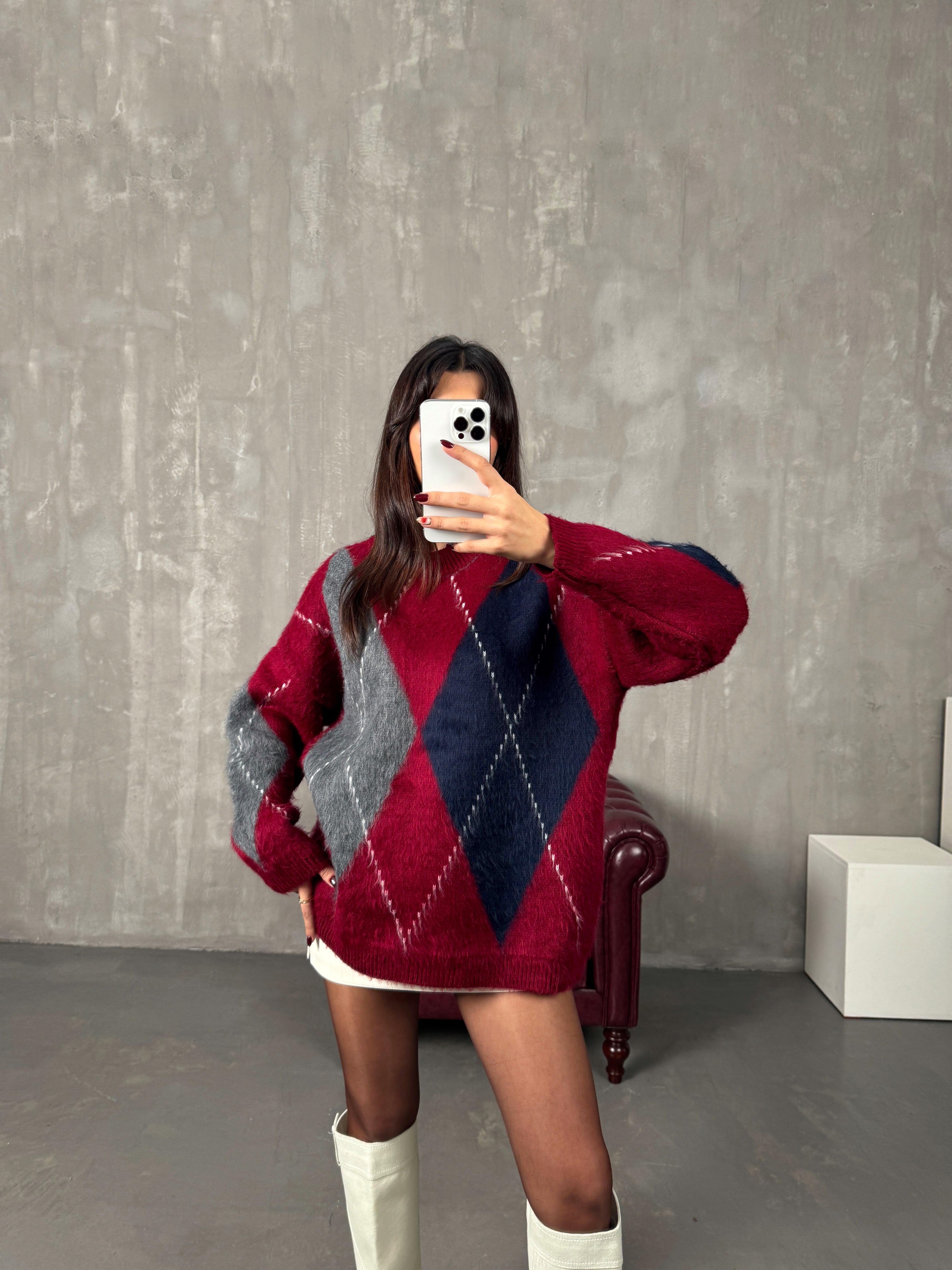 Harry Bordo Sakallı Baklava Kazak 