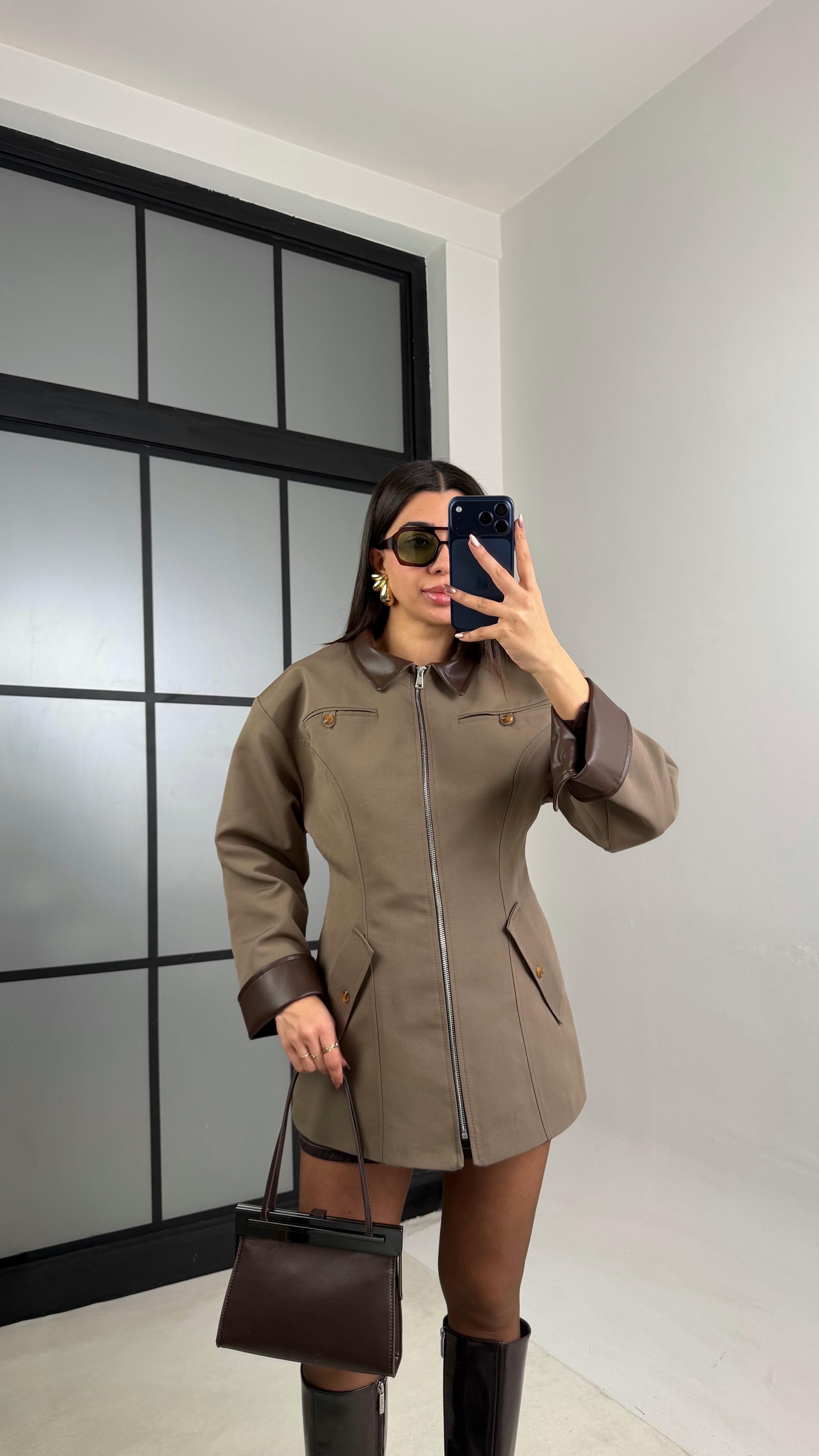 Vizon Deri Yaka Detaylı Astarlı Vatkalı Premium Ceket gaus-01027GAUSCEKETgaus-01027