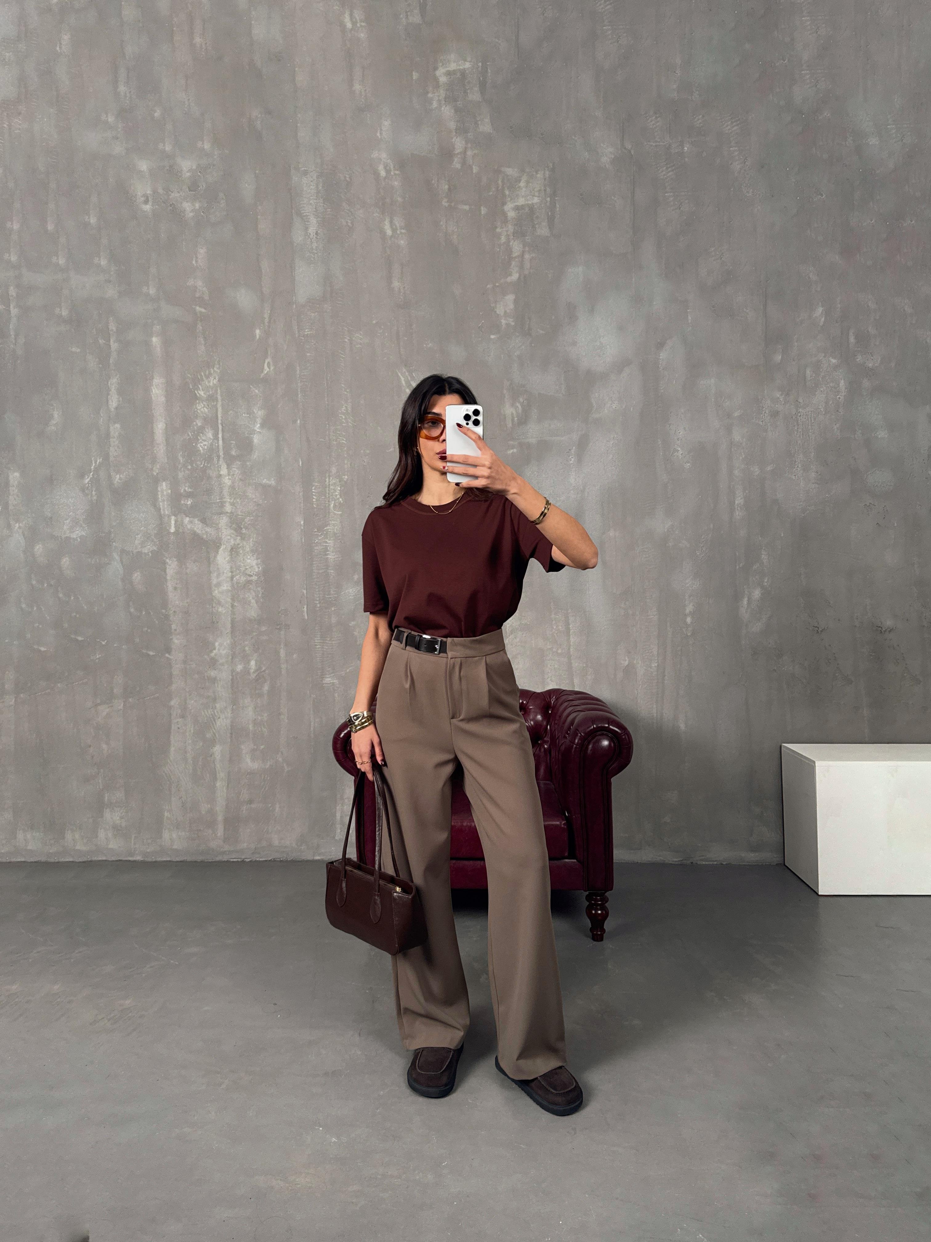 Mocha Kahve Kemer Detaylı Palazzo PantolonGausPANTOLONGU00904376