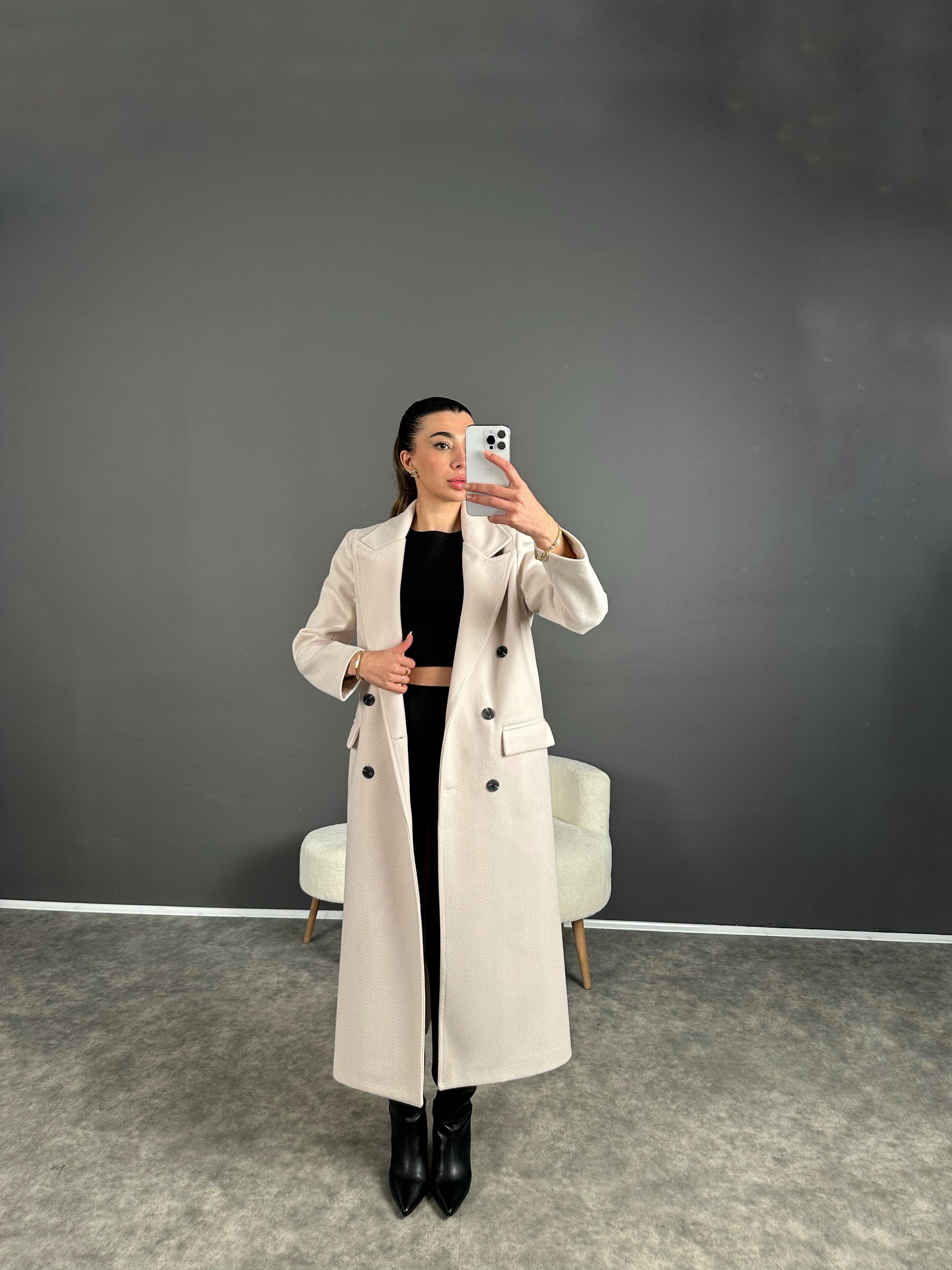 Willy Ekru Balıksırtı Premium Uzun Astarlı Kaban GausKABANGU004202