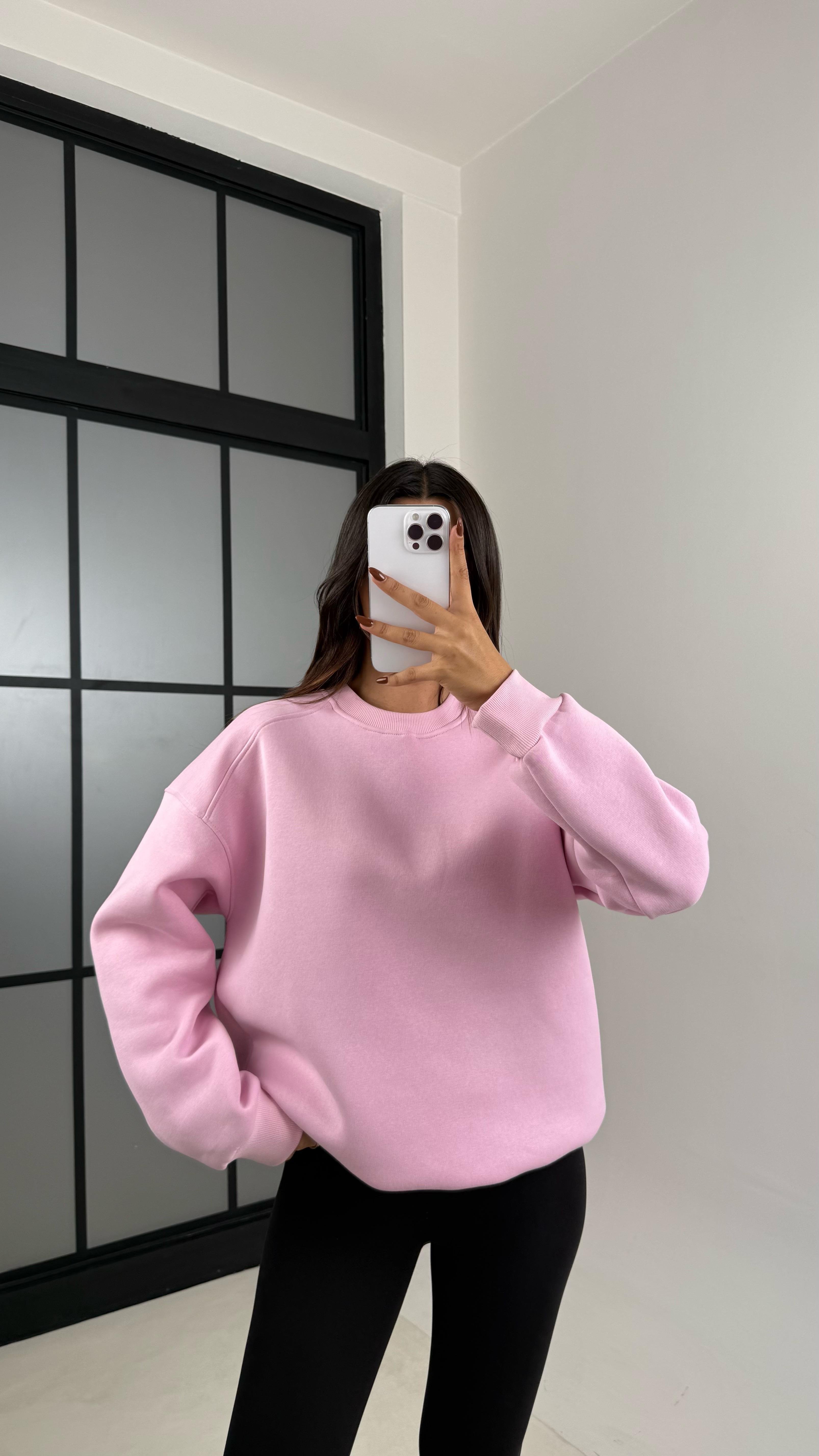 Pembe Şardonlu Basic Sweatshirt GAUS-00219GAUSالسويت شيرت GAUS-00219